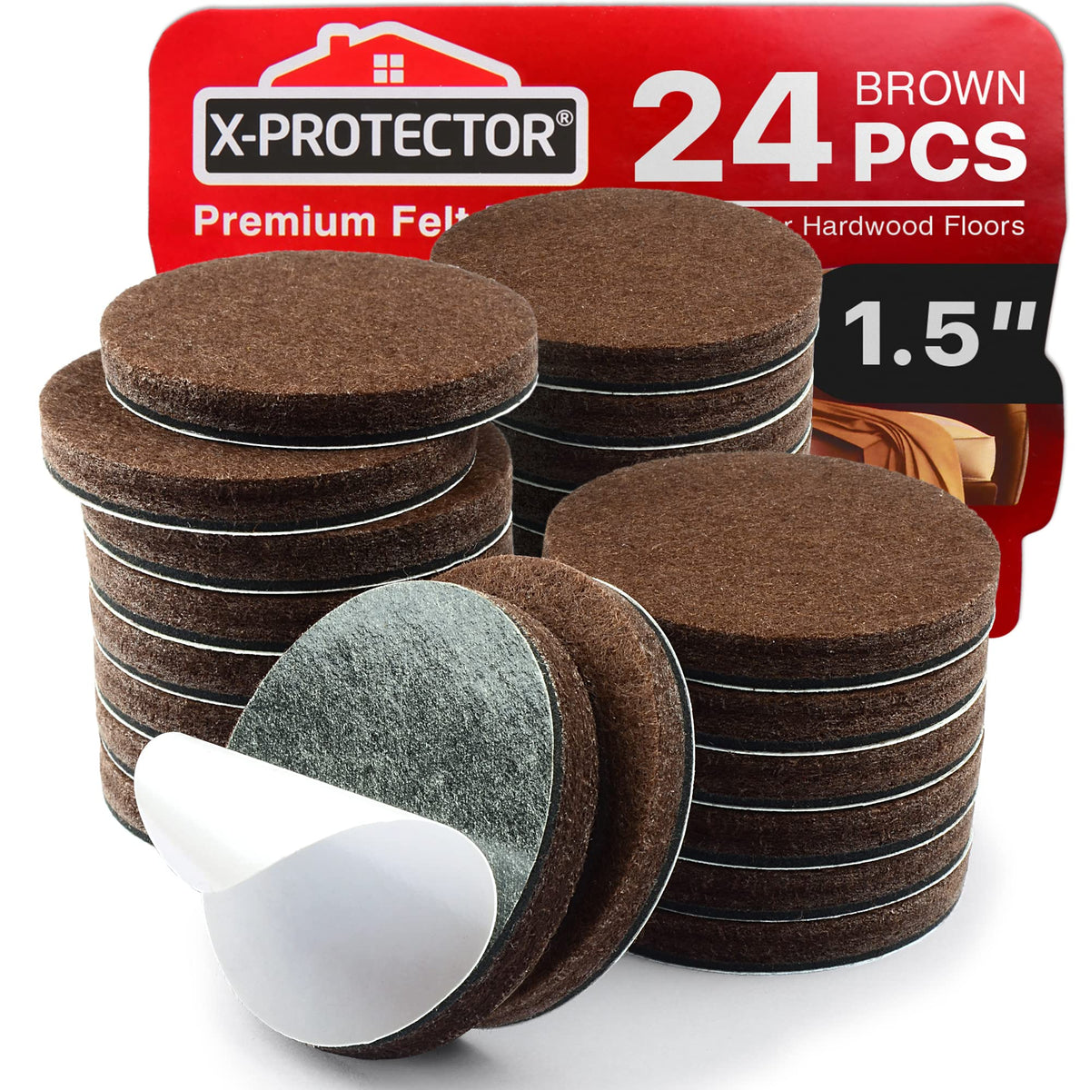 24 Heavy Duty Felt Furniture Pads 1.5” 1 (24 Count)