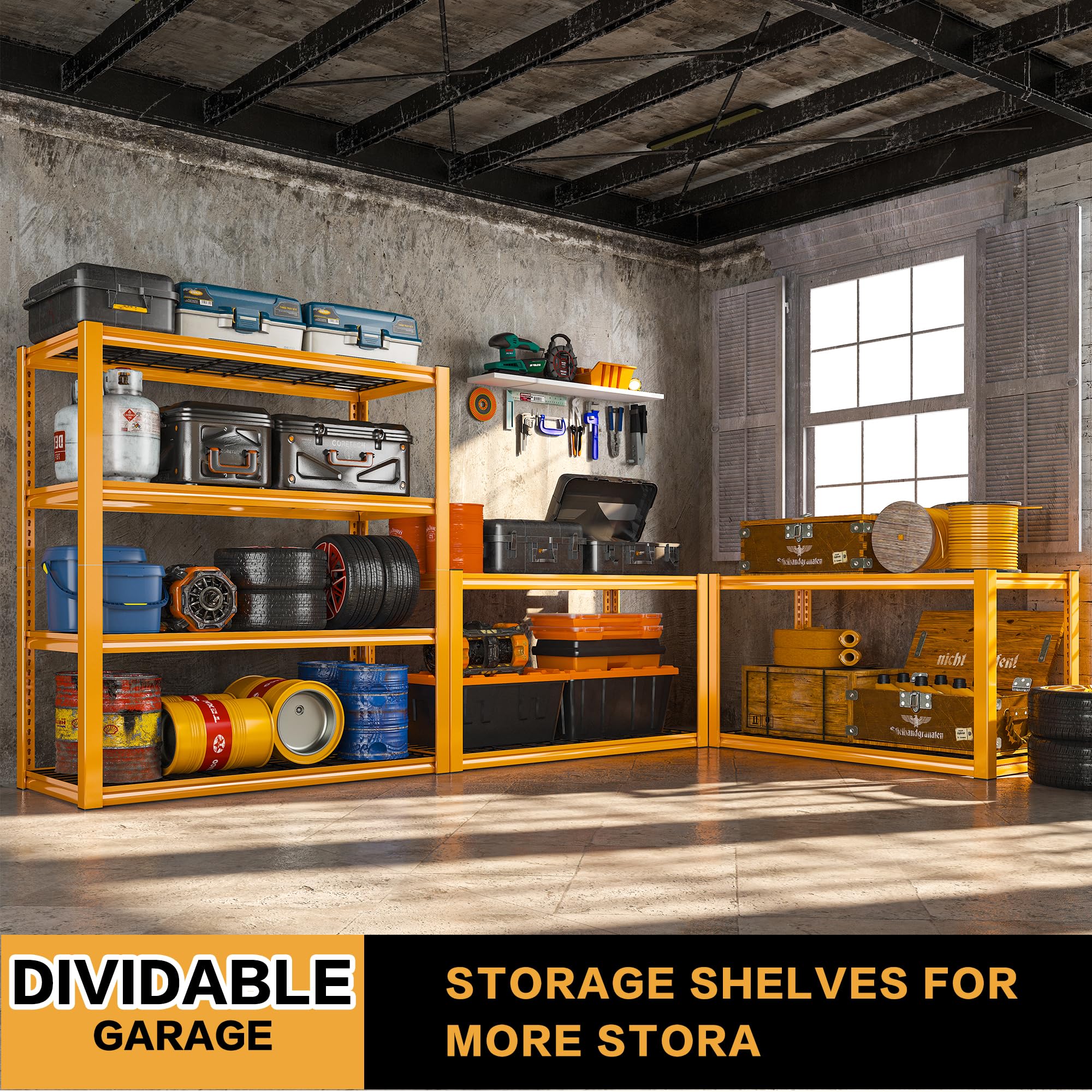 40" W Yellow Garage Shelving with Double (3 Count)