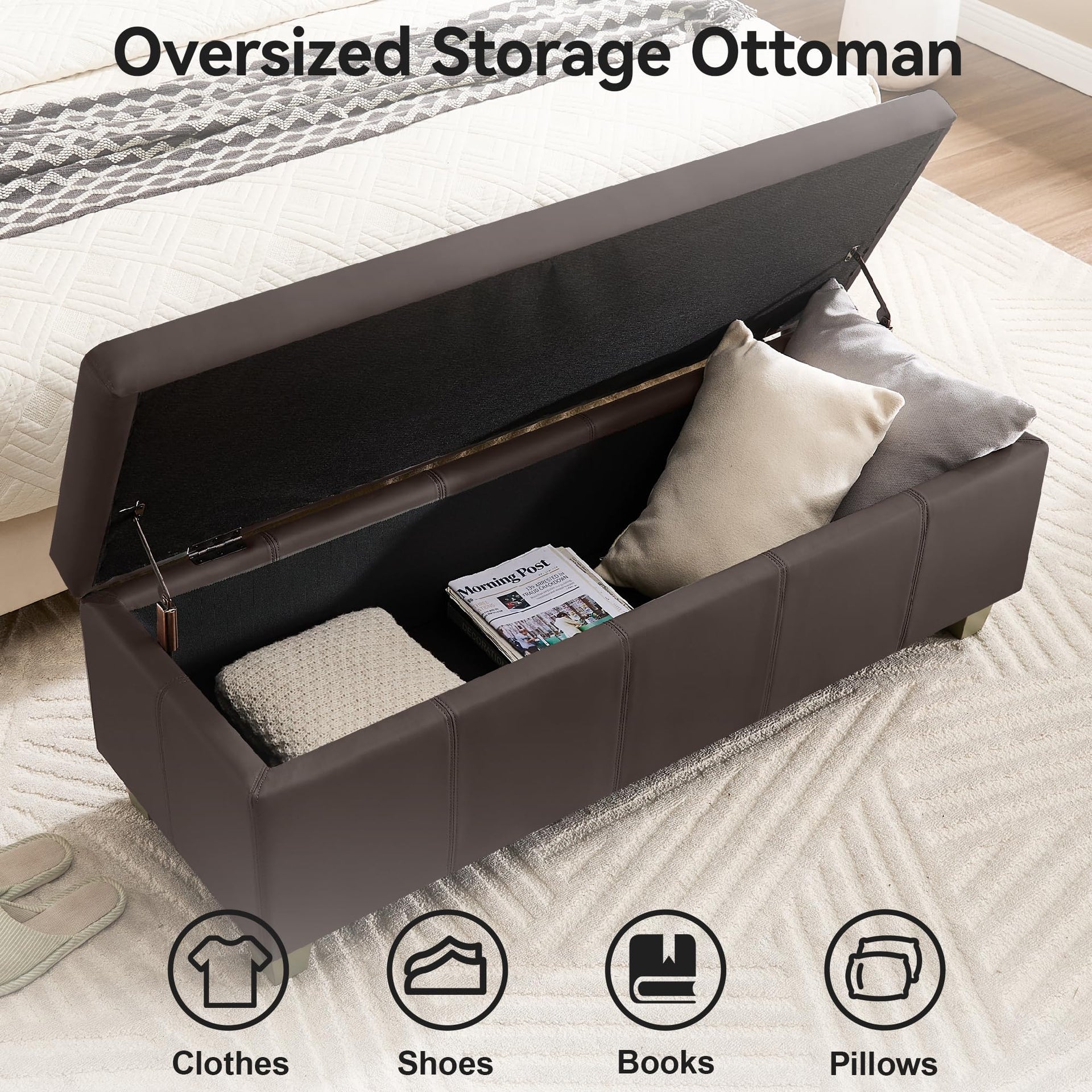 51" Faux Leather Storage Ottoman