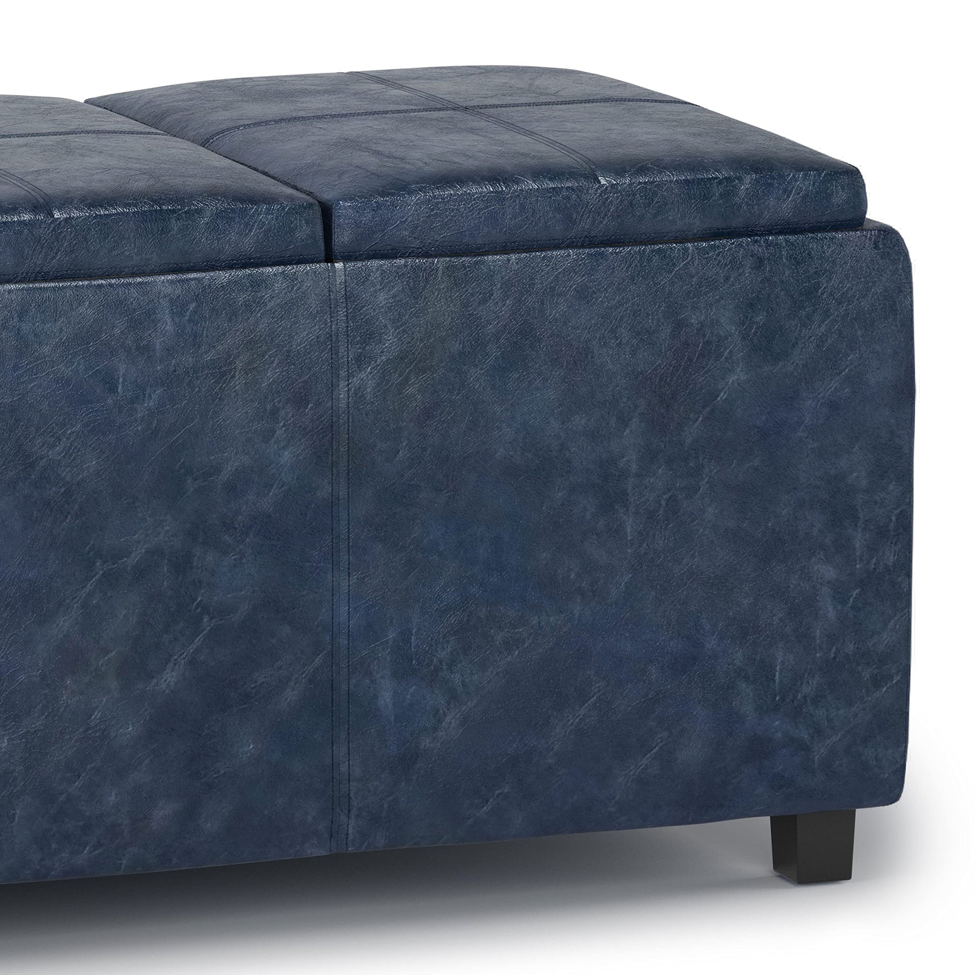 Avalon 42" Wide Vegan Leather Storage Ottoman in Denim Blue