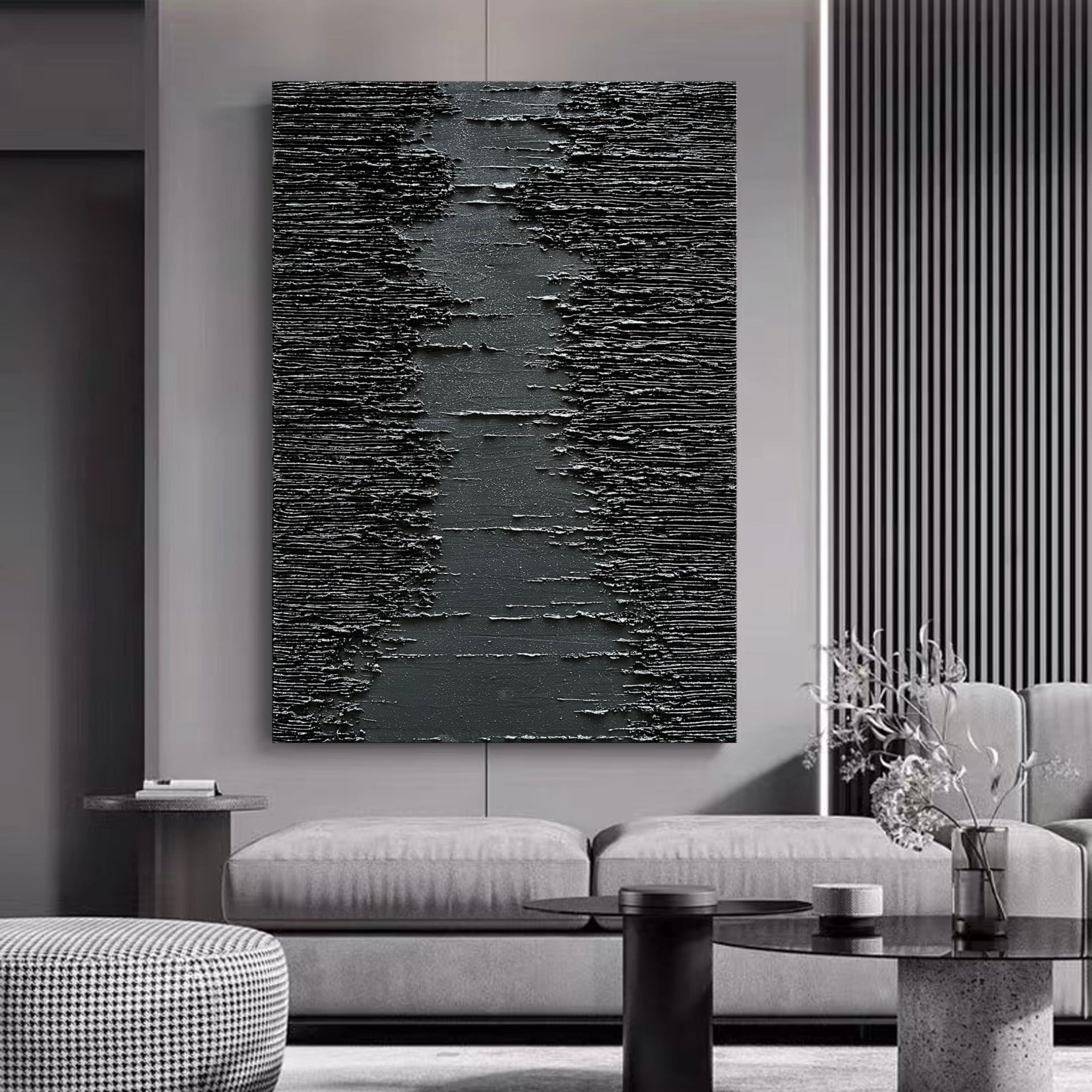 Art Hand Painted Thick Texture Black Minimalist Oil Painting 45x30 Inchs Texture Abstract Painting Home Wall Decorative Art