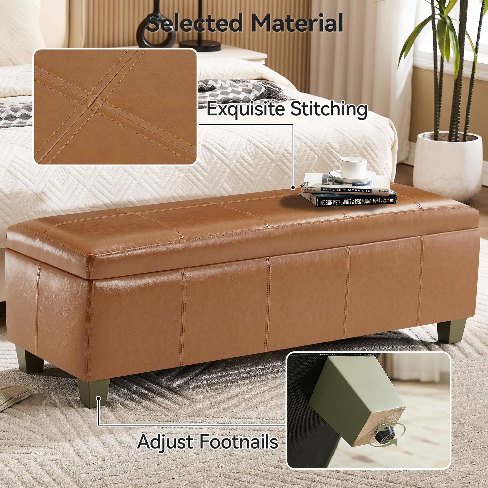 51" Faux Leather Storage Ottoman
