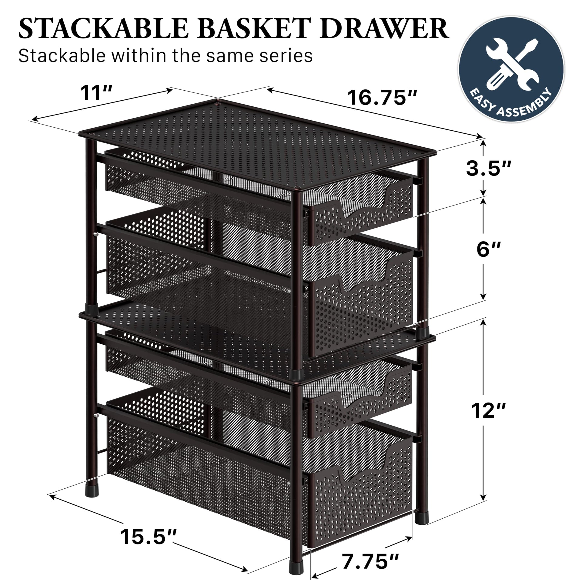 Stackable 2 Tier Sliding Basket Organizer Drawer