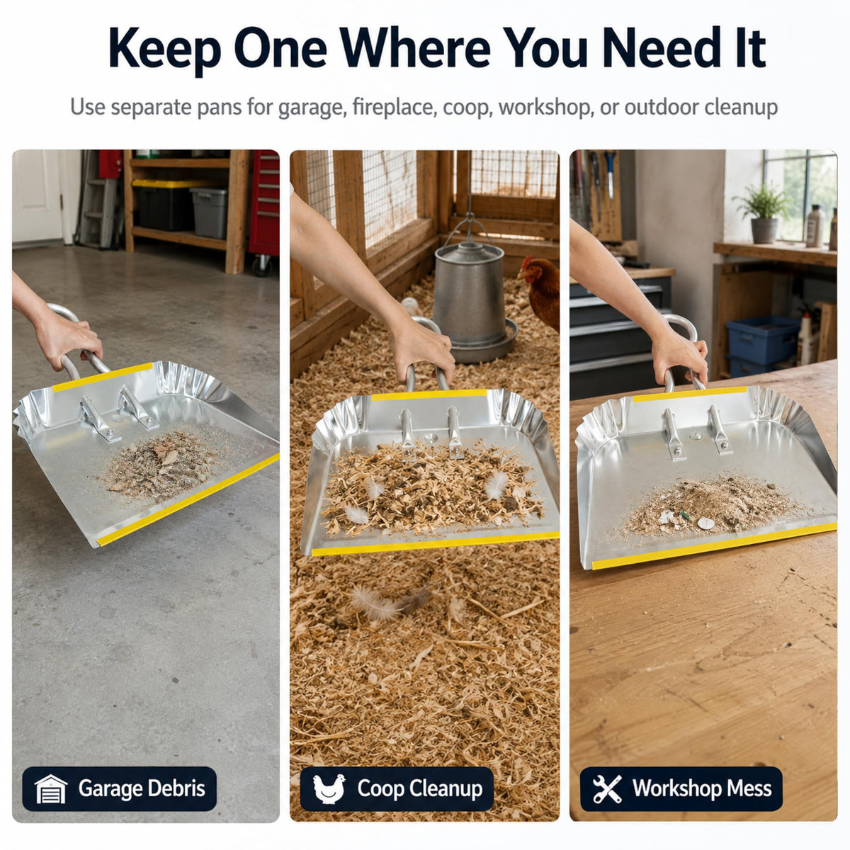 3 Pack 17" Heavy Duty Metal Dust Pans (3 Count)