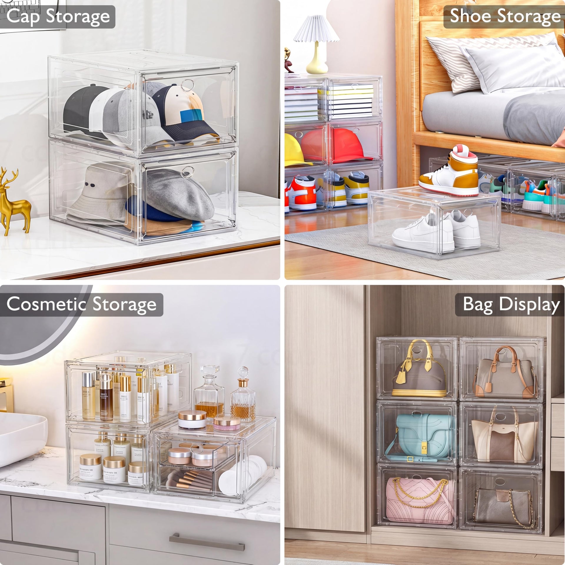 Sturdy Clear Shoe Organizer with Magnetic Door (6 Count)