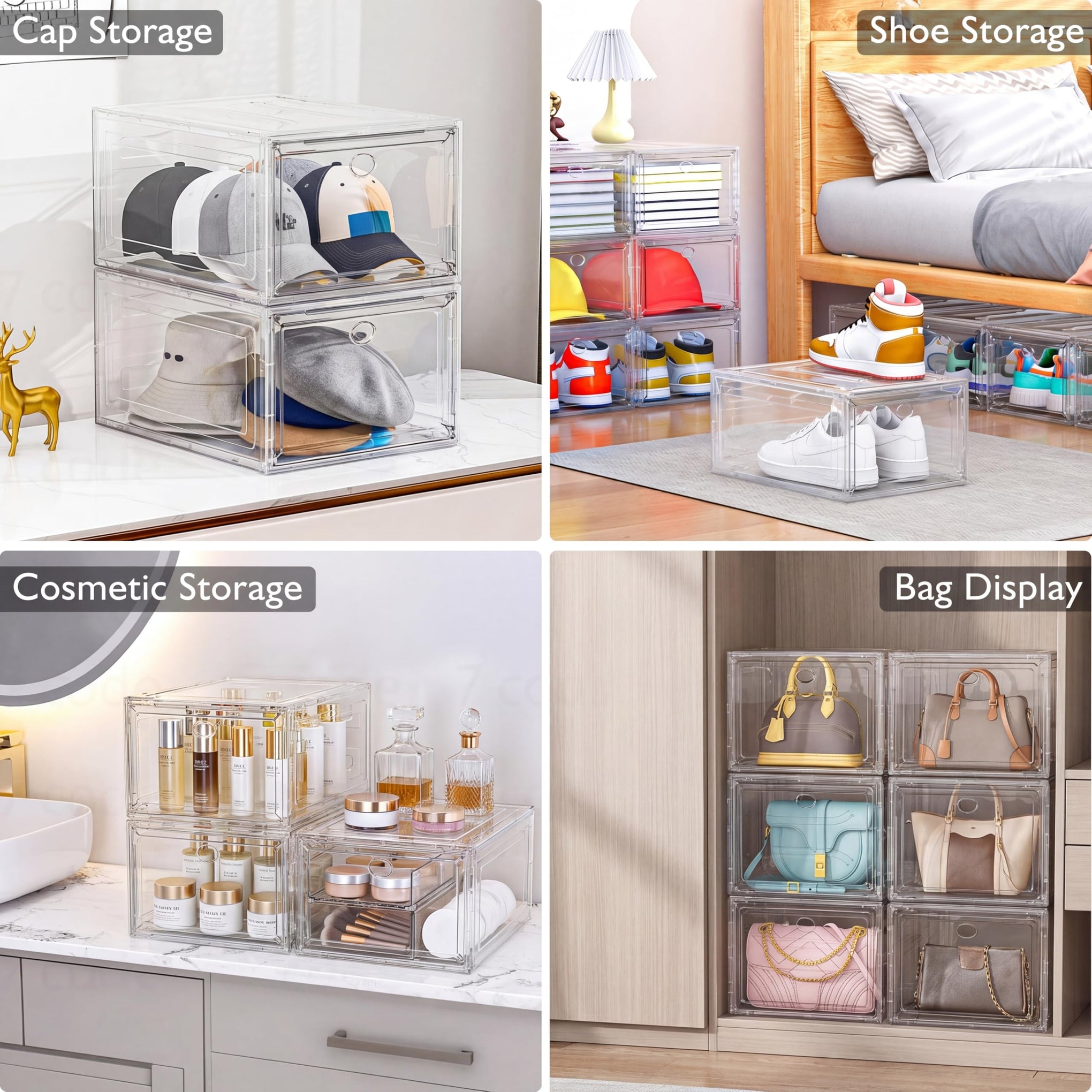 Sturdy Clear Shoe Organizer with Magnetic Door (6 Count)