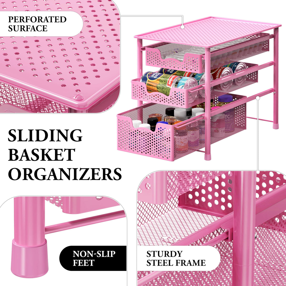 Stackable 3 Tier Sliding Basket Organizer Drawer