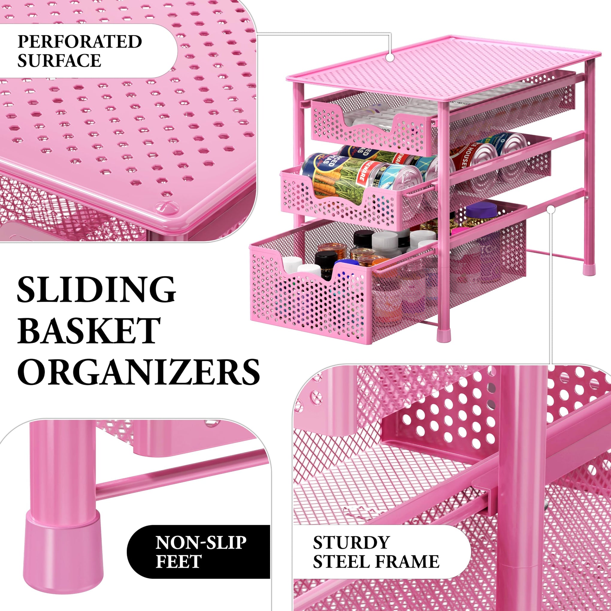 Stackable 3 Tier Sliding Basket Organizer Drawer