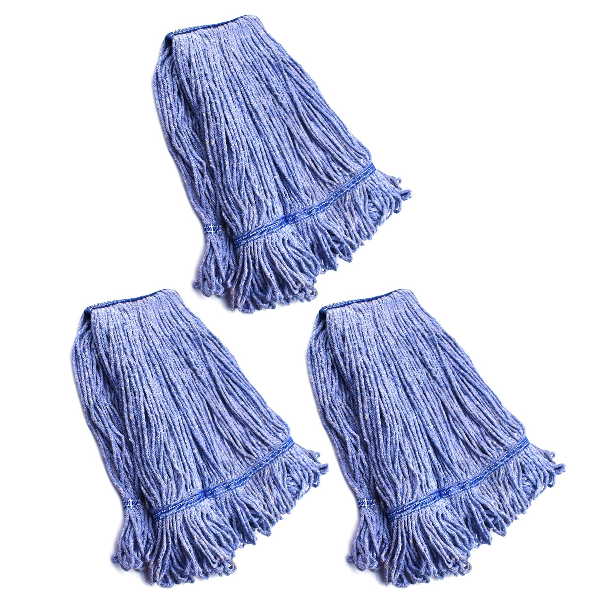 String Mop Heads Replacement Heavy Duty Commercial Grade Blue Cotton Looped End Wet Industrial Cleaning Mop Head Refills (3 Count) - ModHome Supplies
