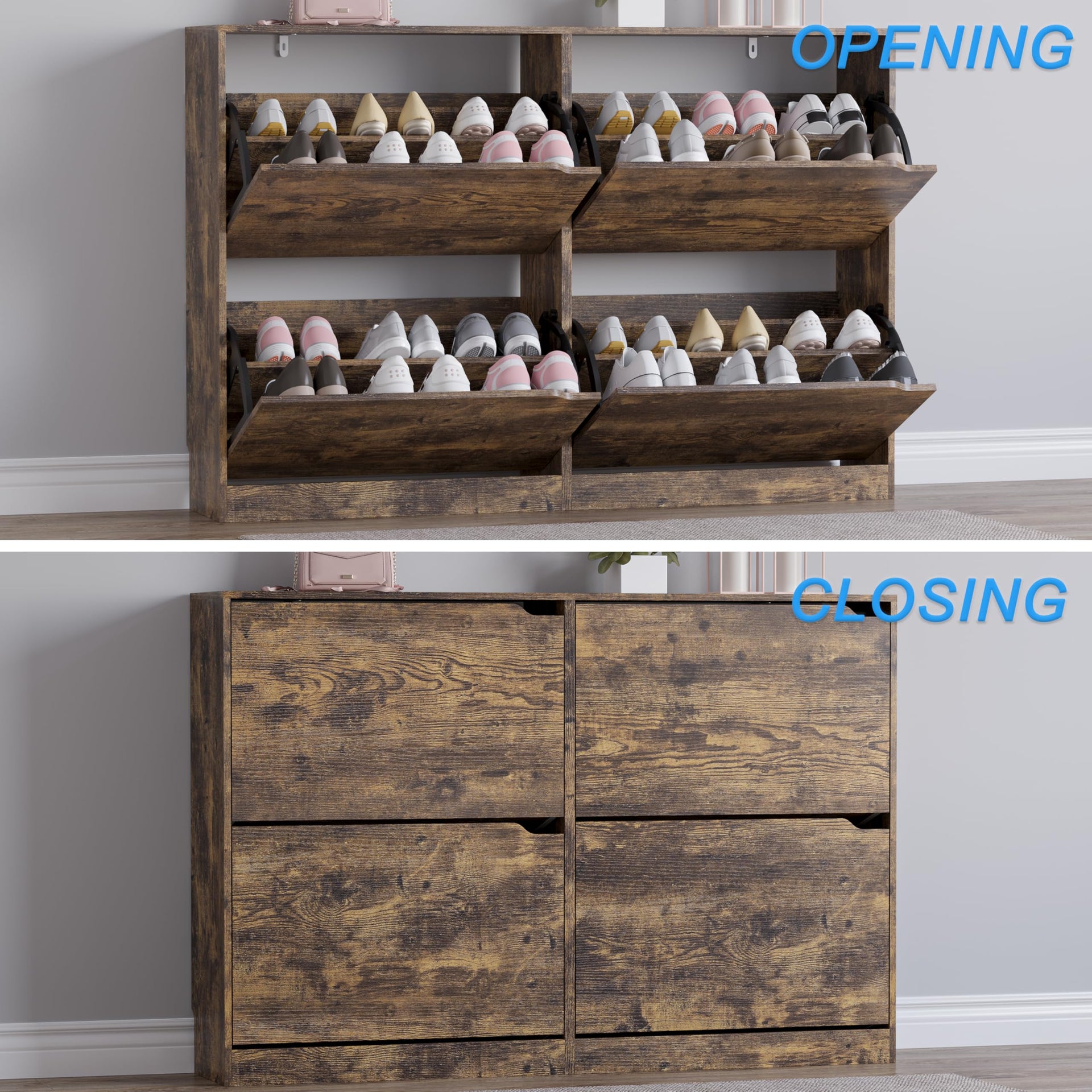 Shoe Cabinet with 4 Flip Drawers