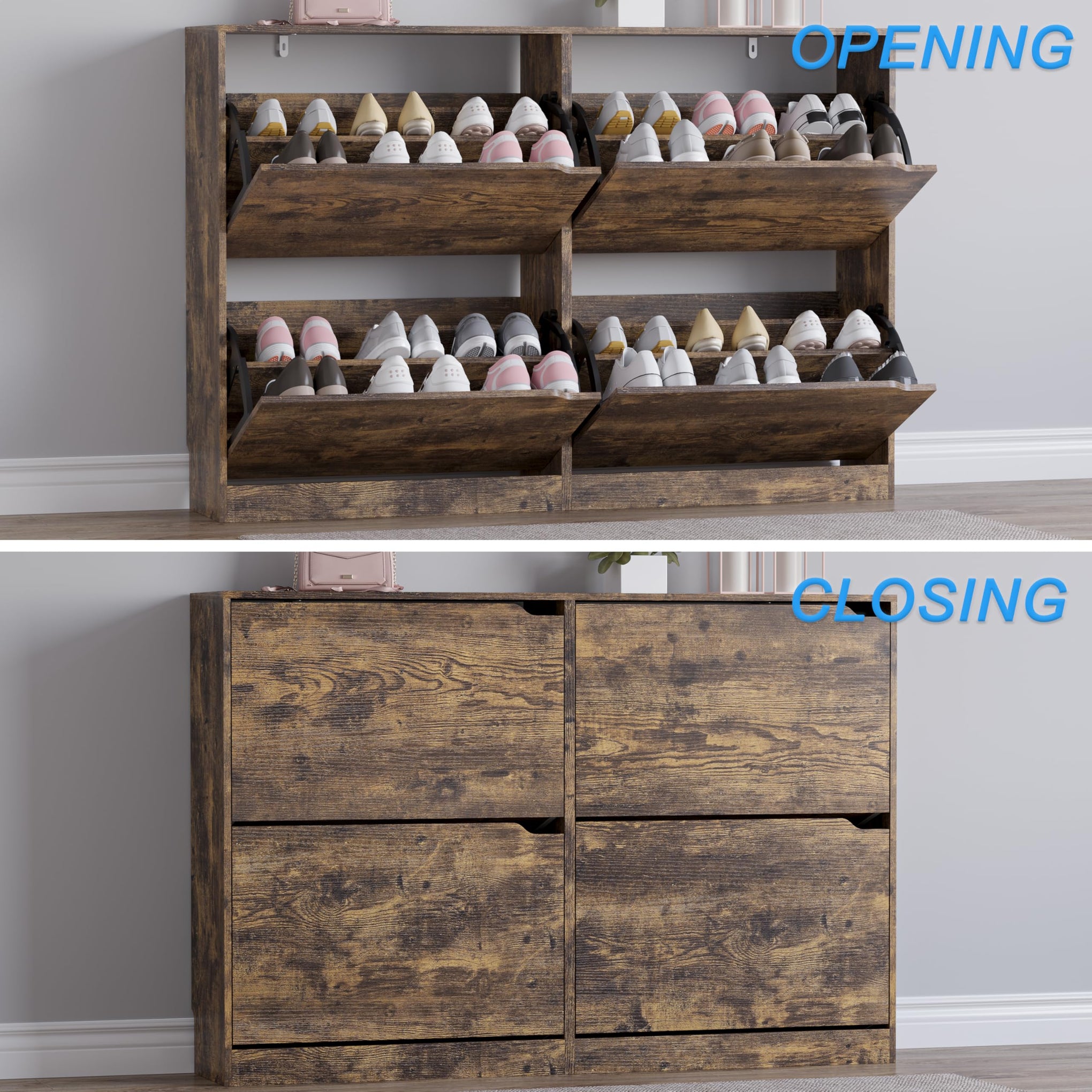 Shoe Cabinet with 4 Flip Drawers