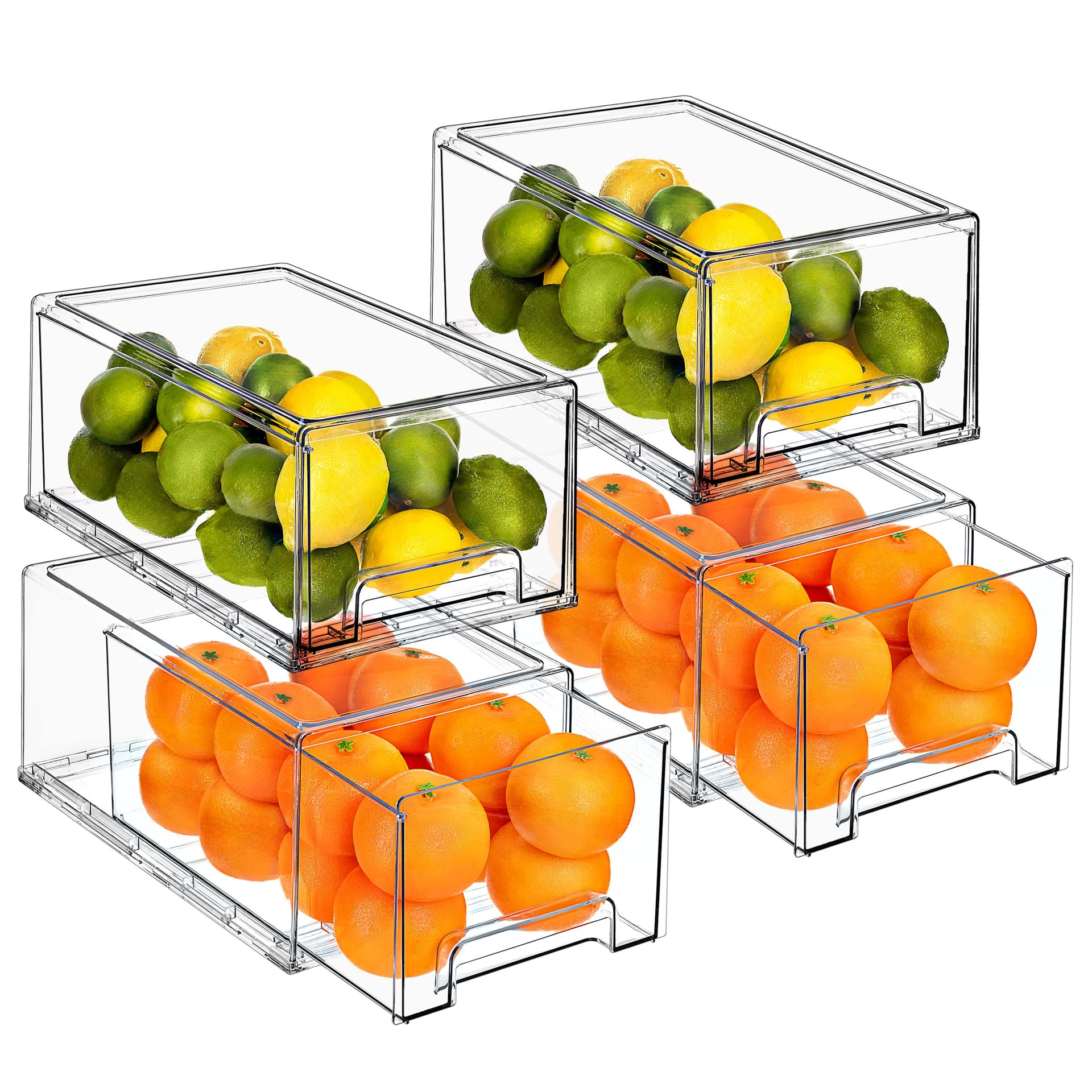 Plastic Storage Bins Stackable Clear Pantry Organizer Box Bin for Organizing Kitchen Fridge (4 Count)