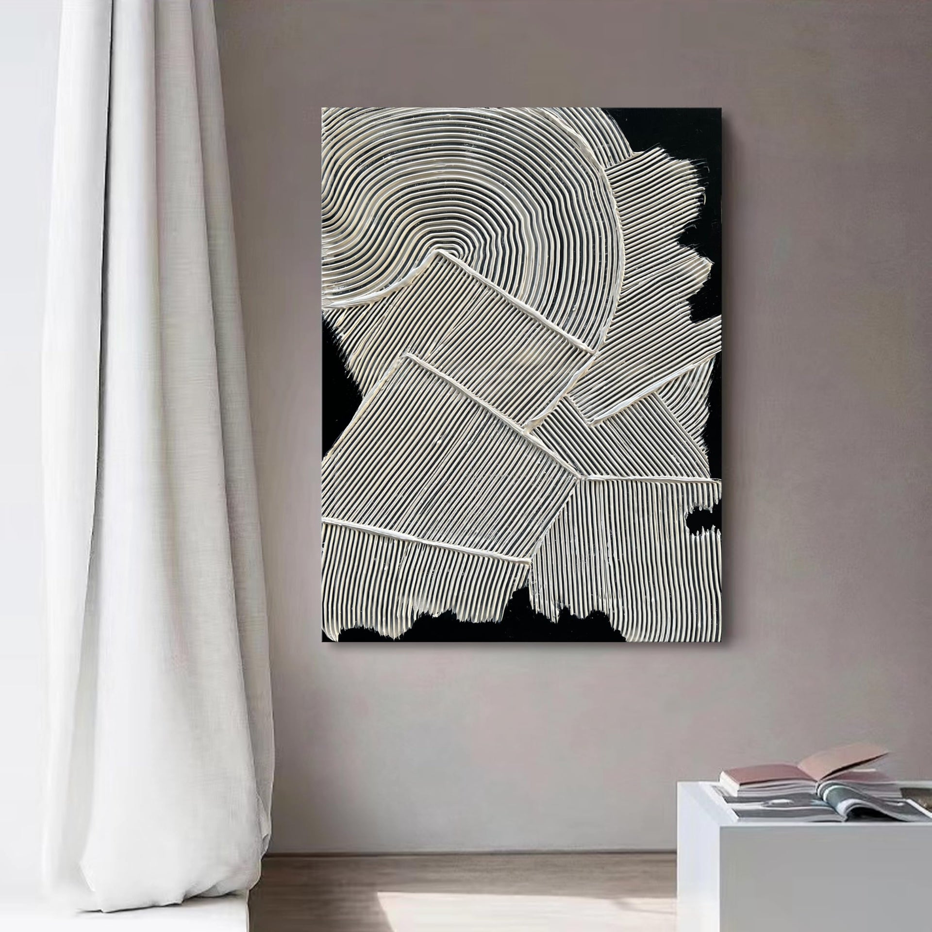 Art Hand Painted White Texture Abstract Art Oil Painting 40x28 inch Office Corridor Abstract Wall Decoration
