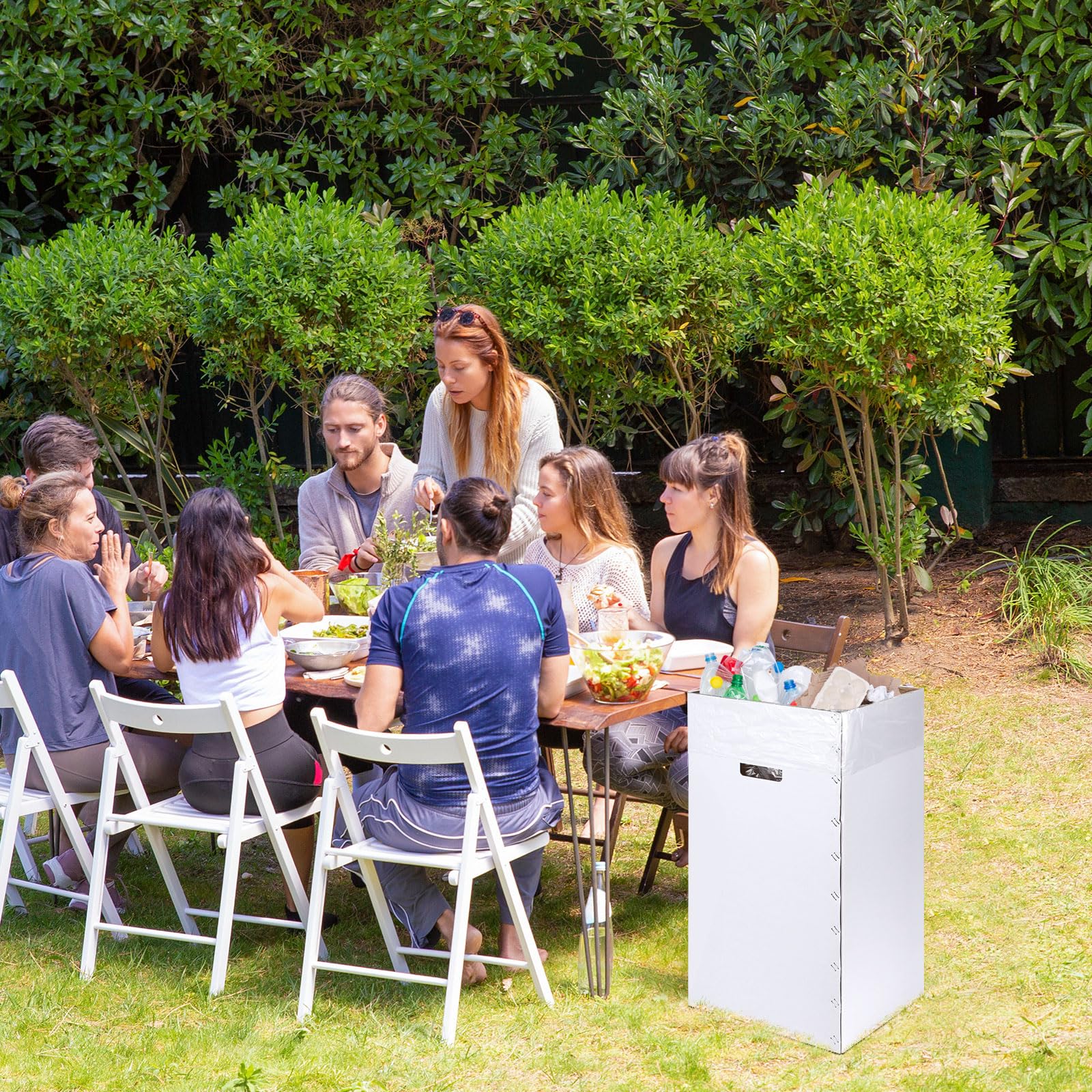 5 Pcs Cardboard Trash Cans Disposable and Reusable Corrugated Cardboard Trash Cans Recycling Bins Bulk with 10 Garbage Bags White Garbage Boxes for Parties Events (5 Count)