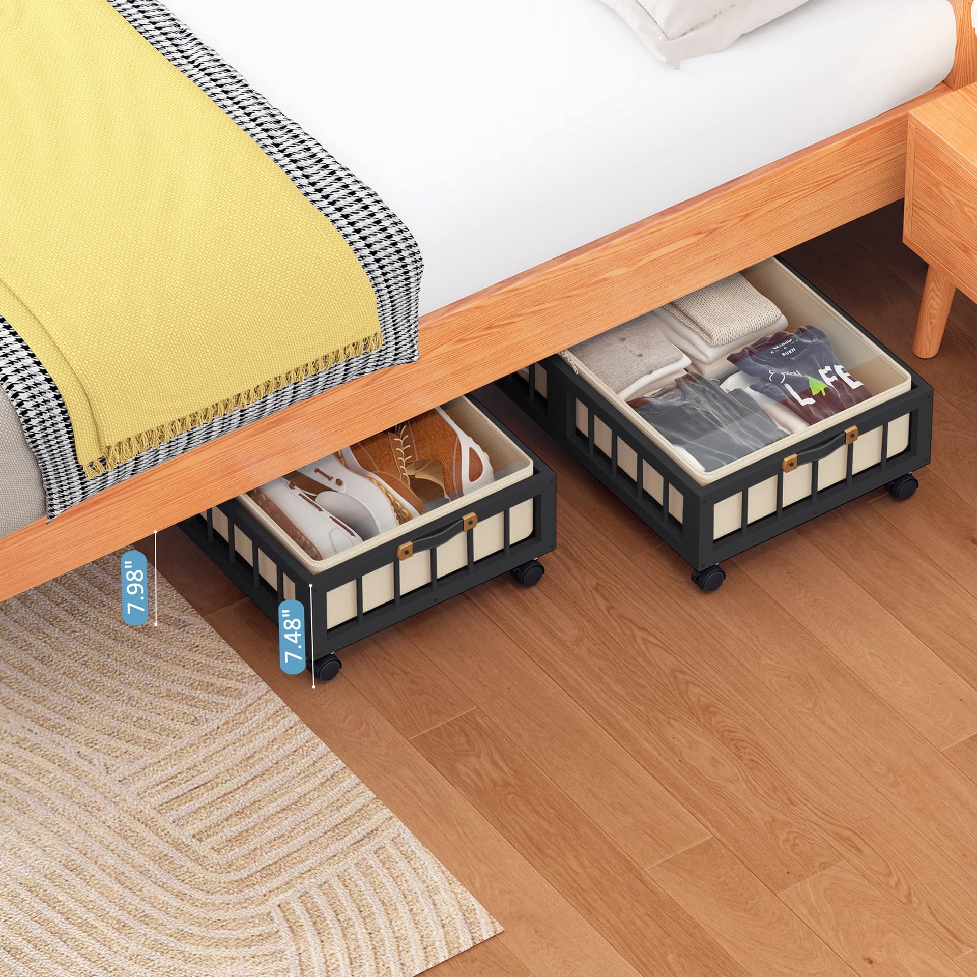 2 Pack Bamboo Under Bed Storage Containers with Wheels (2 Count)