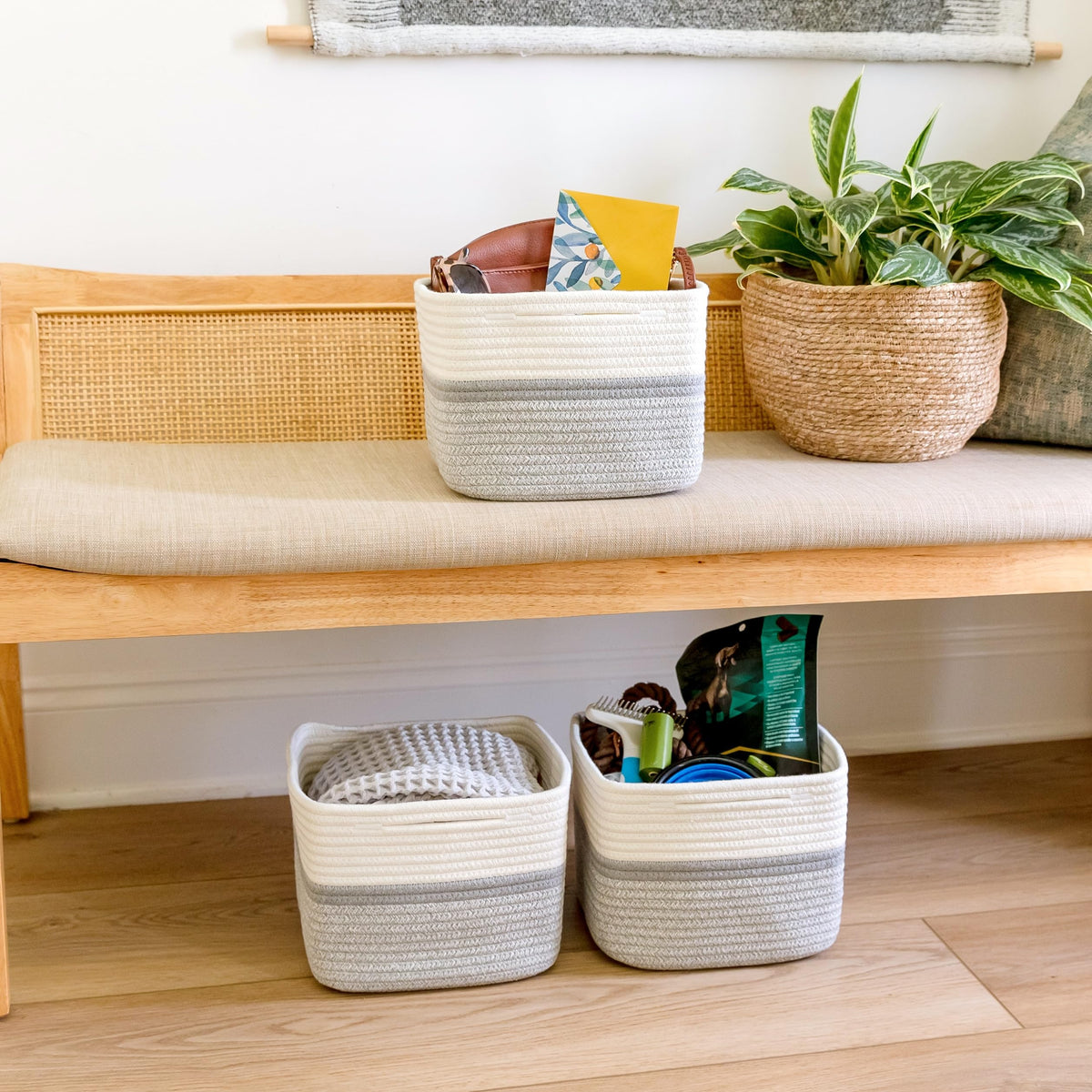 Storage Cubes 9”x9”x7”Cotton Rope Woven Baskets for Organizing 3 (3 Count)