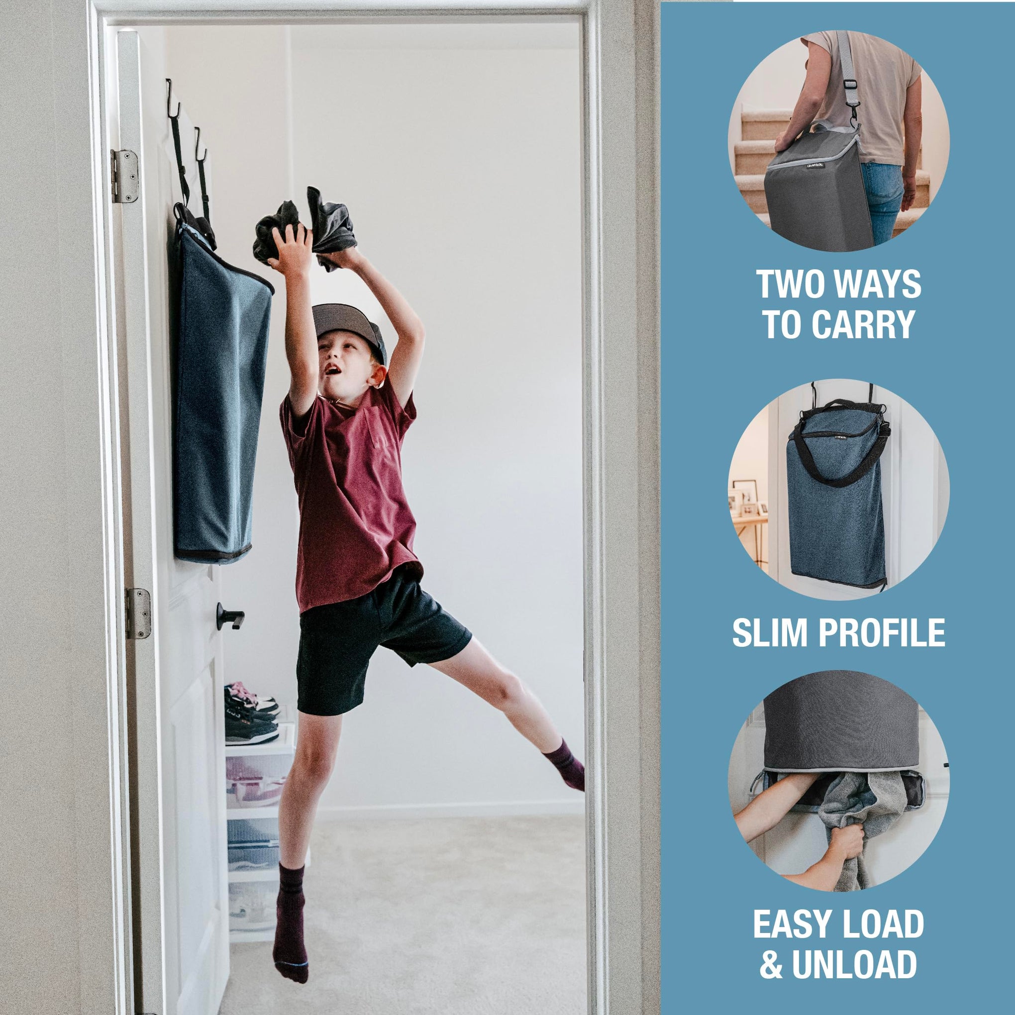 Hanging Laundry Hamper Bag with Over the Door Hooks