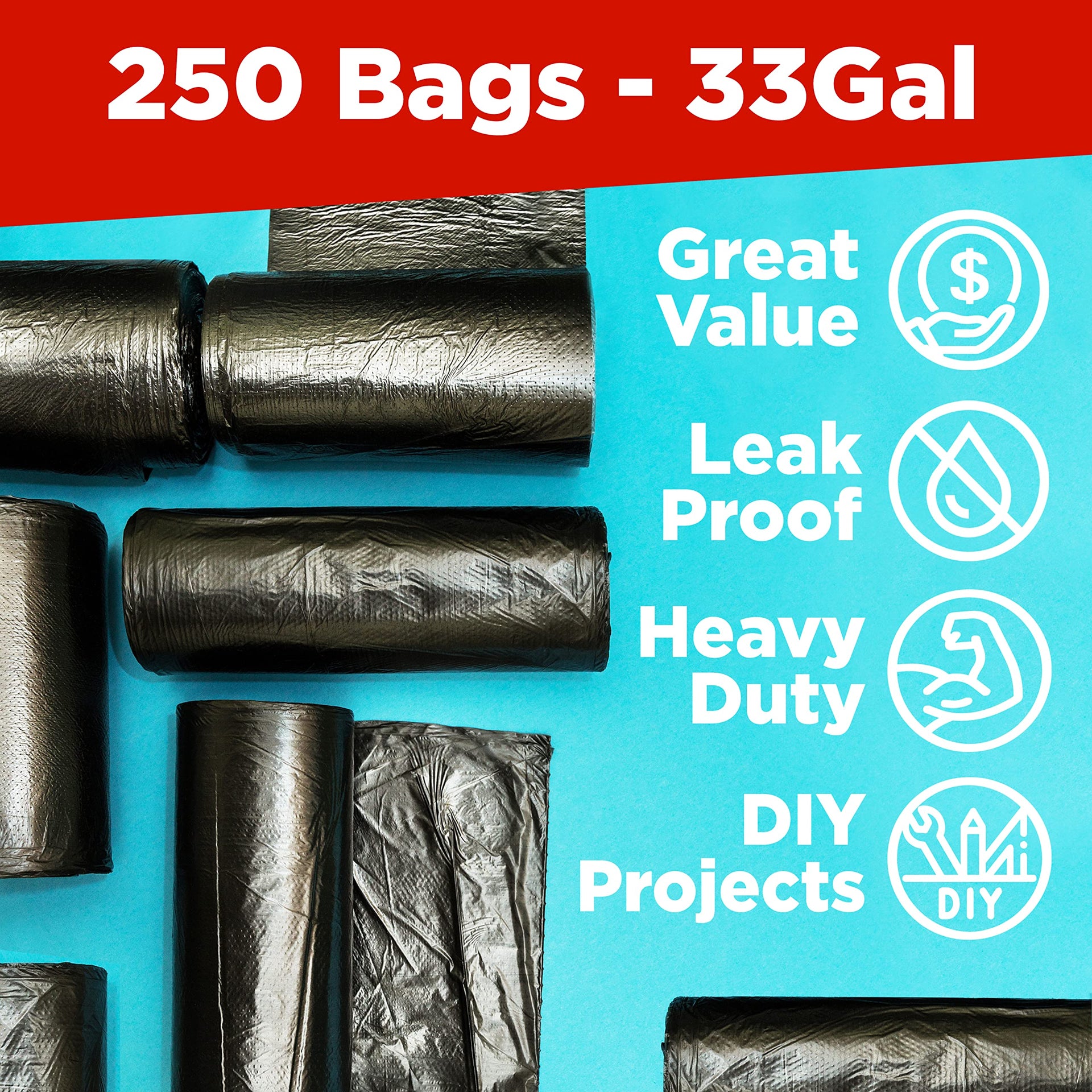 30 33 Gallon Trash Bags Heavy Duty (250 Count)