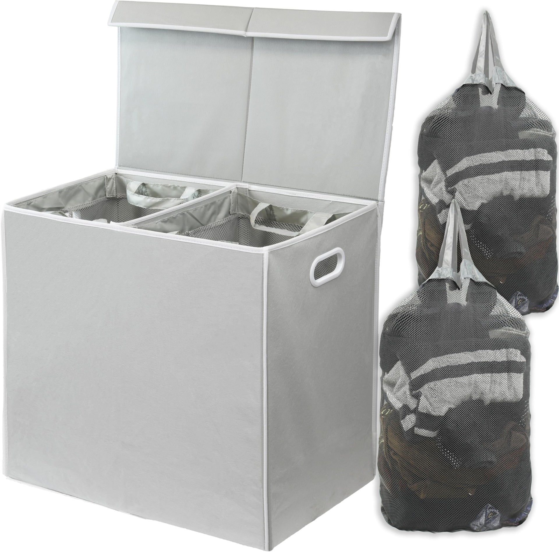 Double Laundry Hamper with Lid & Removable Bags