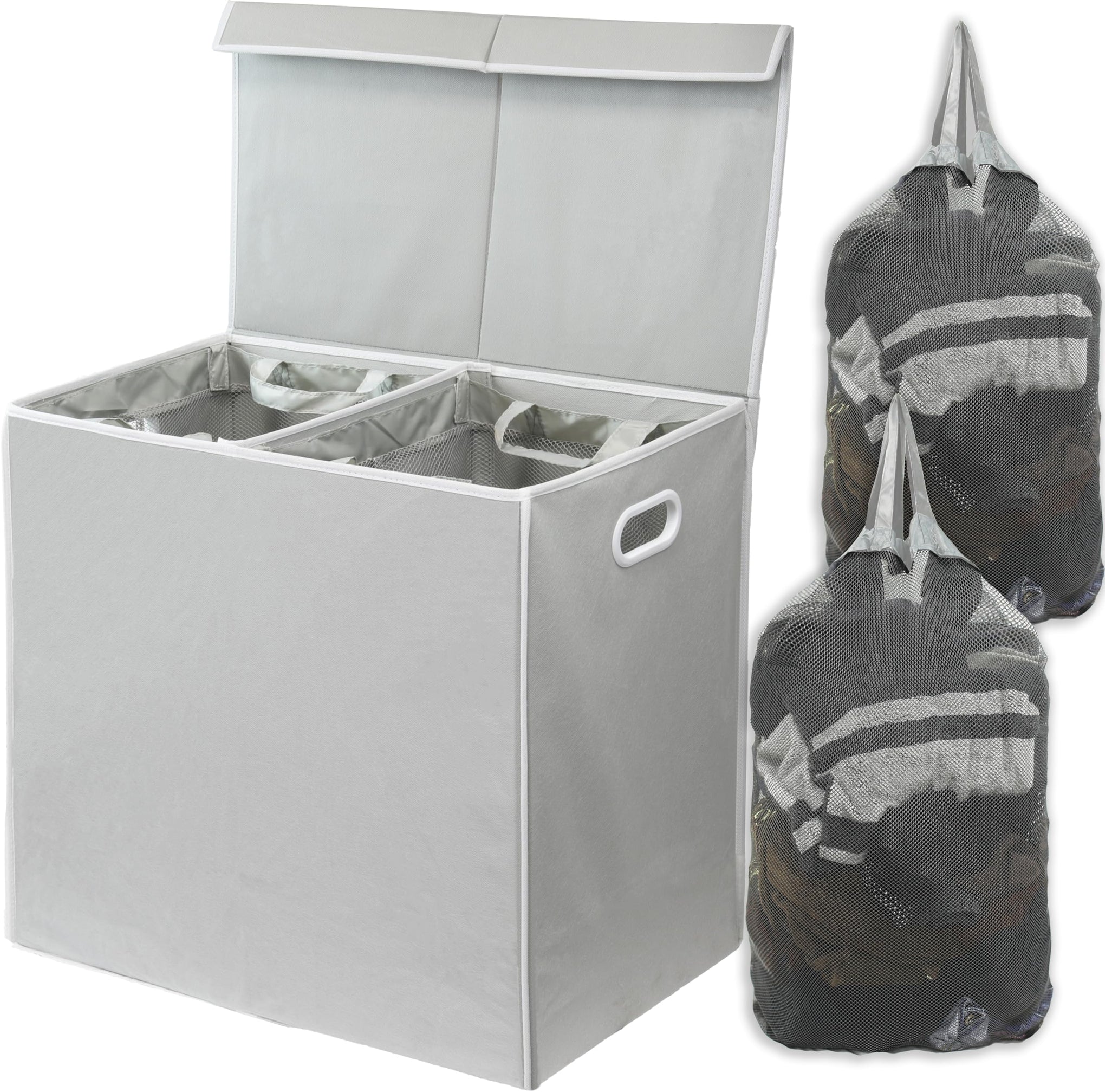Double Laundry Hamper with Lid & Removable Bags