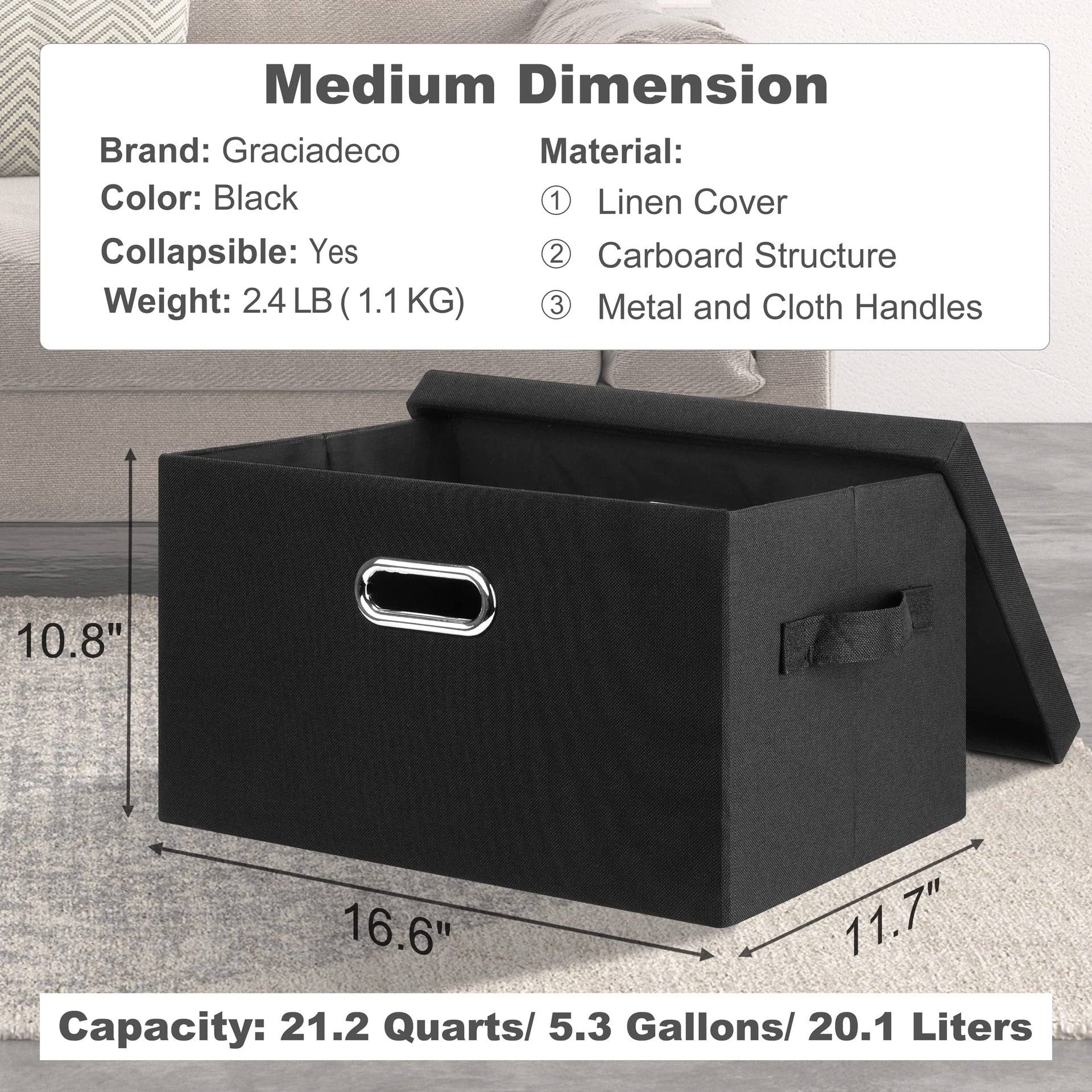Medium 15" 21 Quart Collapsible Stackable Storage Bins with Lids (5 Count)