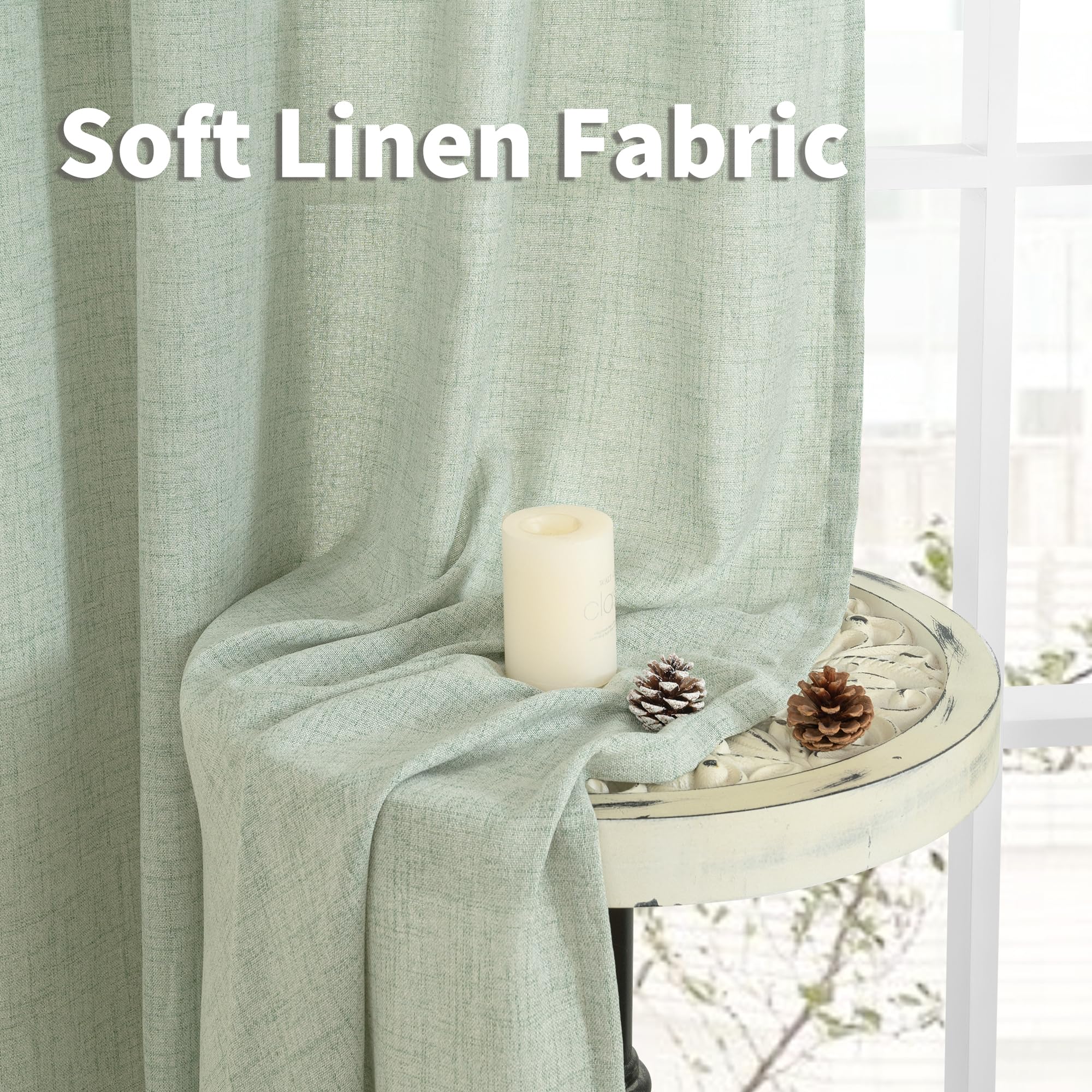 Sage Green Linen Semi Sheer Curtains 72 Inch Length 2 Panels (2 Count)