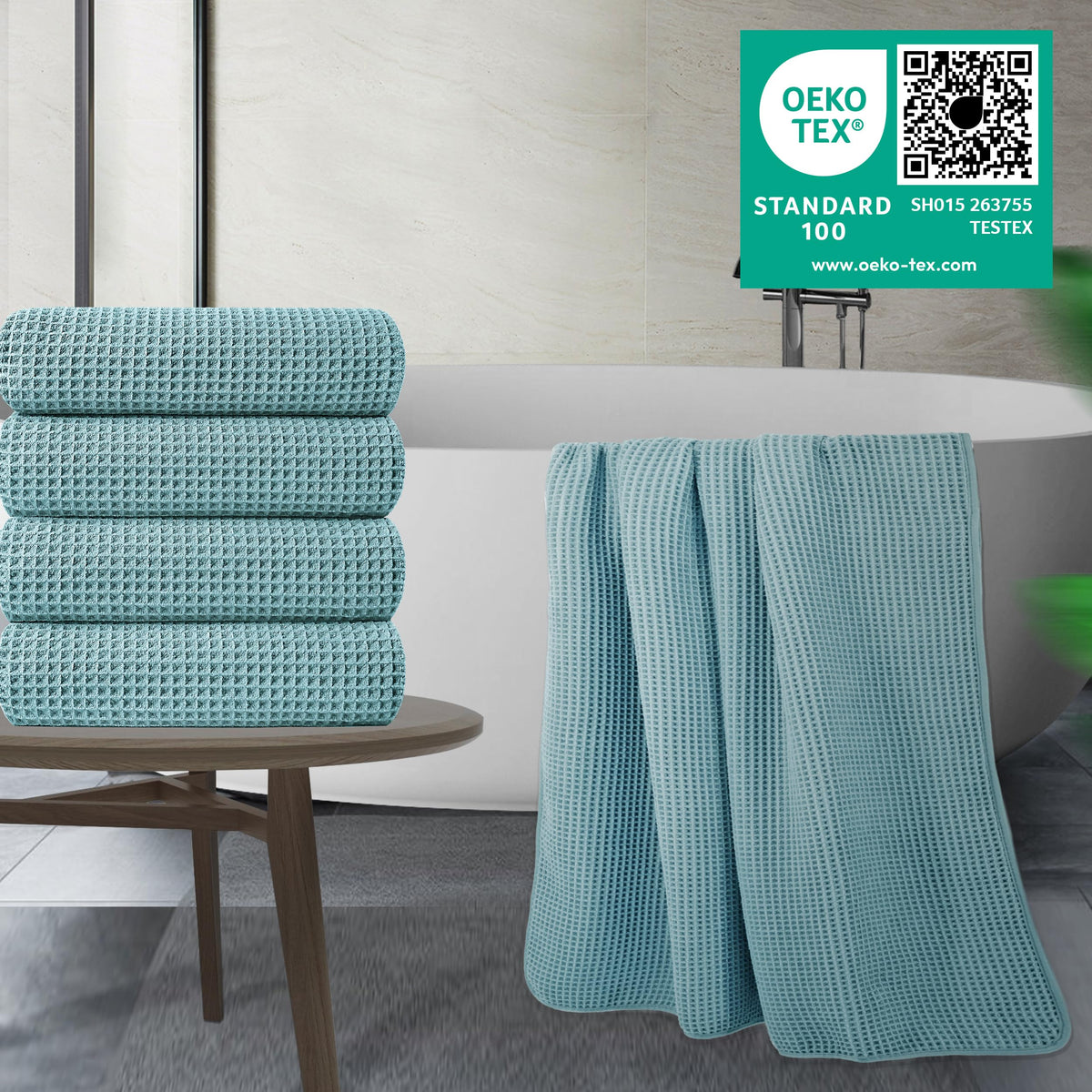 430 GSM Poly Blend Microfiber Quick Dry Waffle Bath Towel (4 Count)