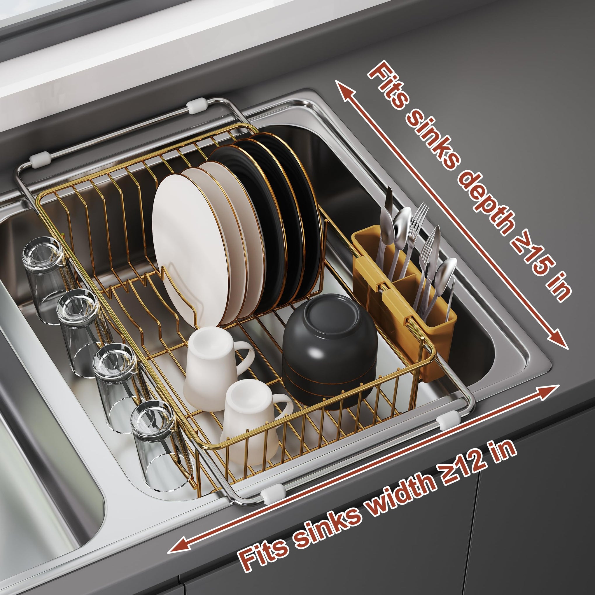 Gold Dish Drying Rack in Sink