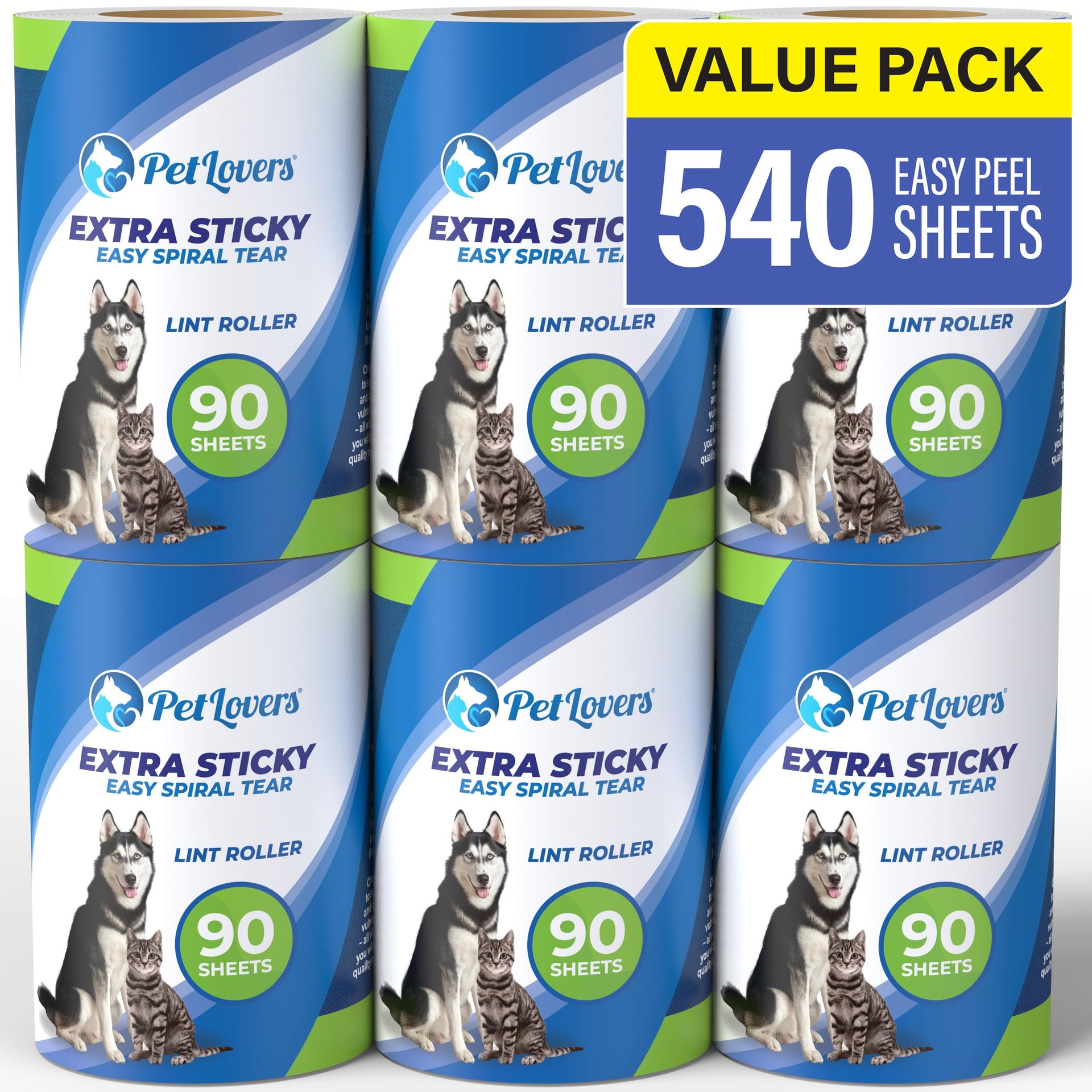 Extra Sticky Lint Roller 6 Pack of Refills Only (540 Count)