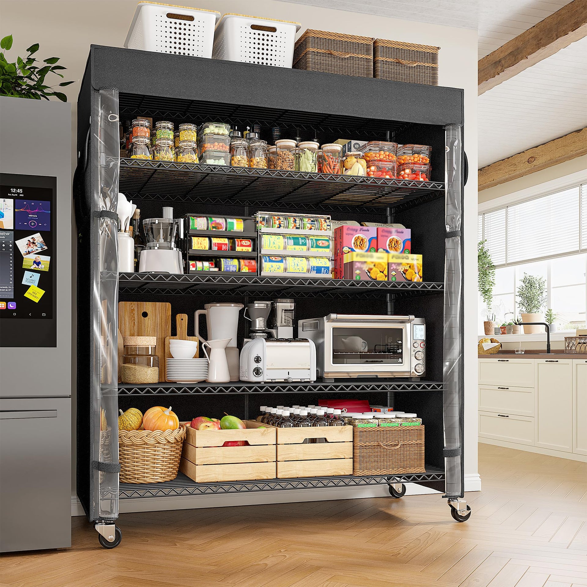 45"W 5 Tier Storage Shelves with Cover & Wheels