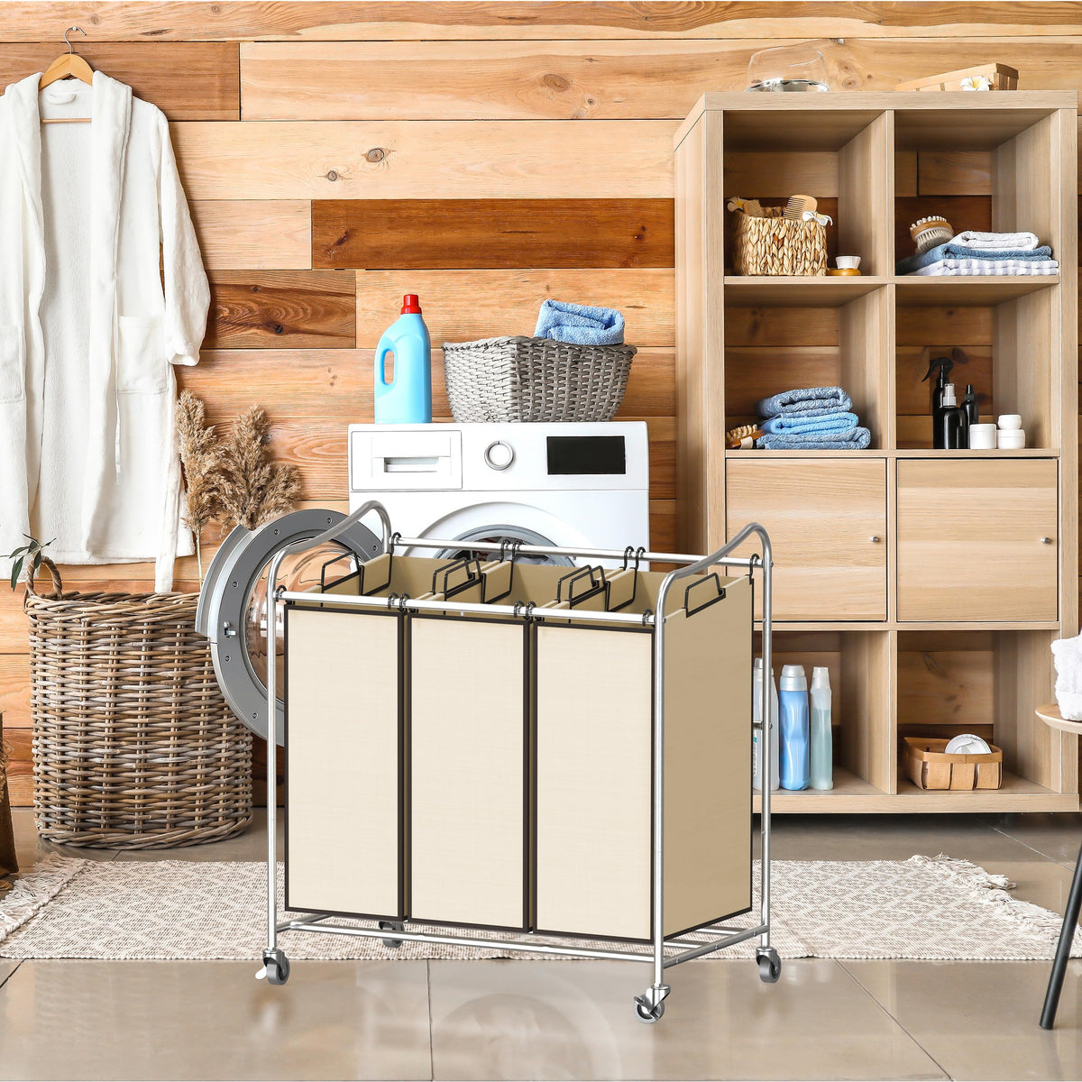 Heavy Duty 3 Bag Laundry Sorter Rolling Cart
