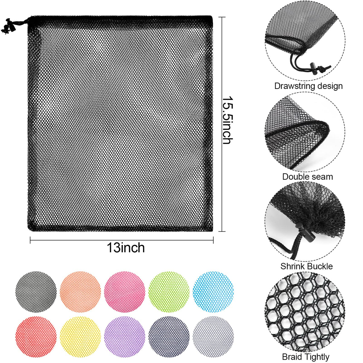 13"X15.5" 100Pcs Mesh Laundry Drawstring Bag Nylon Drawstring Gym Bag with Cord Lock Closure (100 Count)