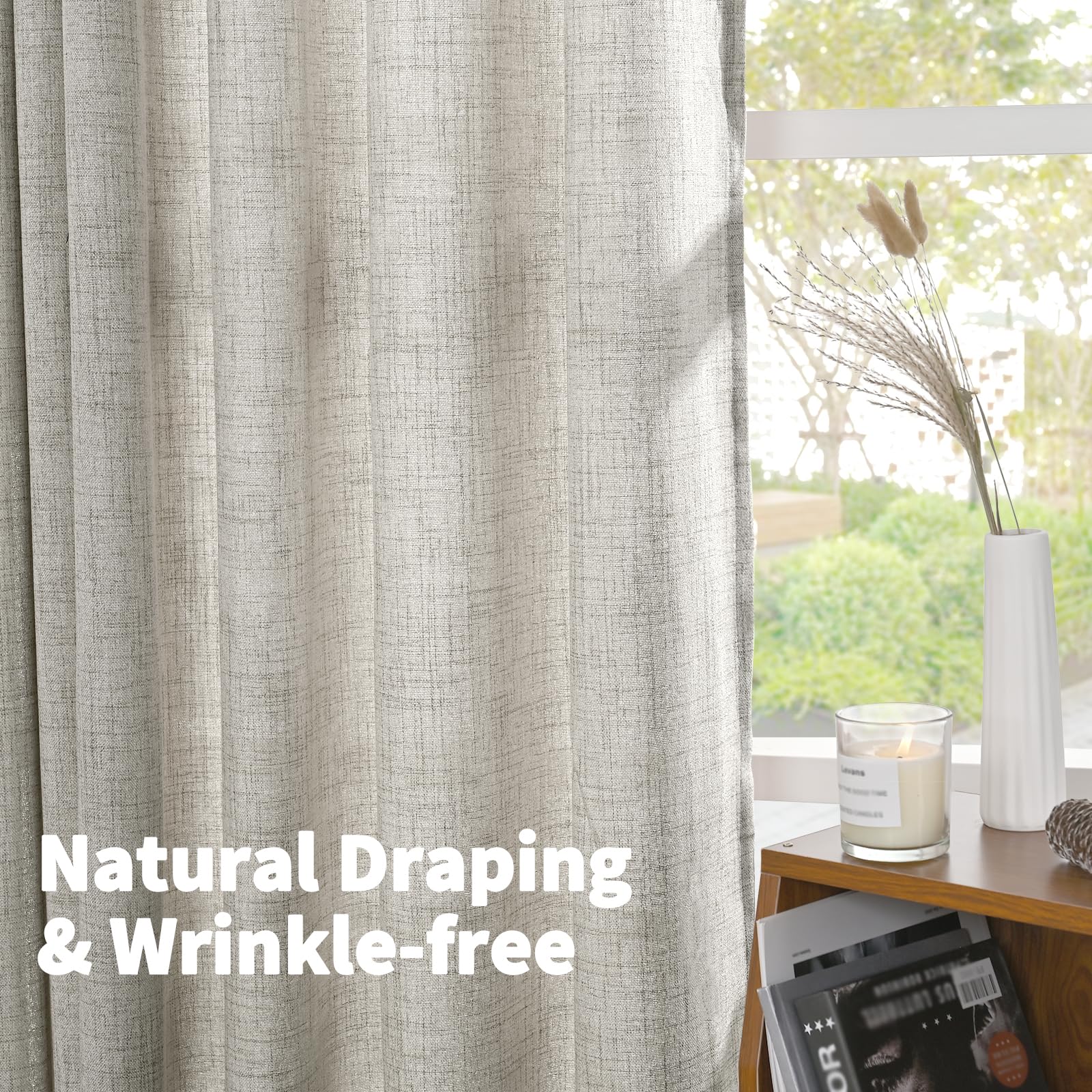 Dark Grey Linen Curtains 63 Inch Length for Living Room (2 Count)