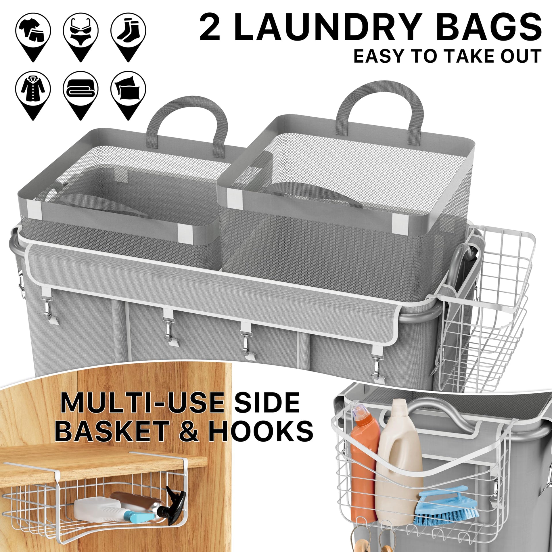 Large 2 Section Rolling Laundry Cart