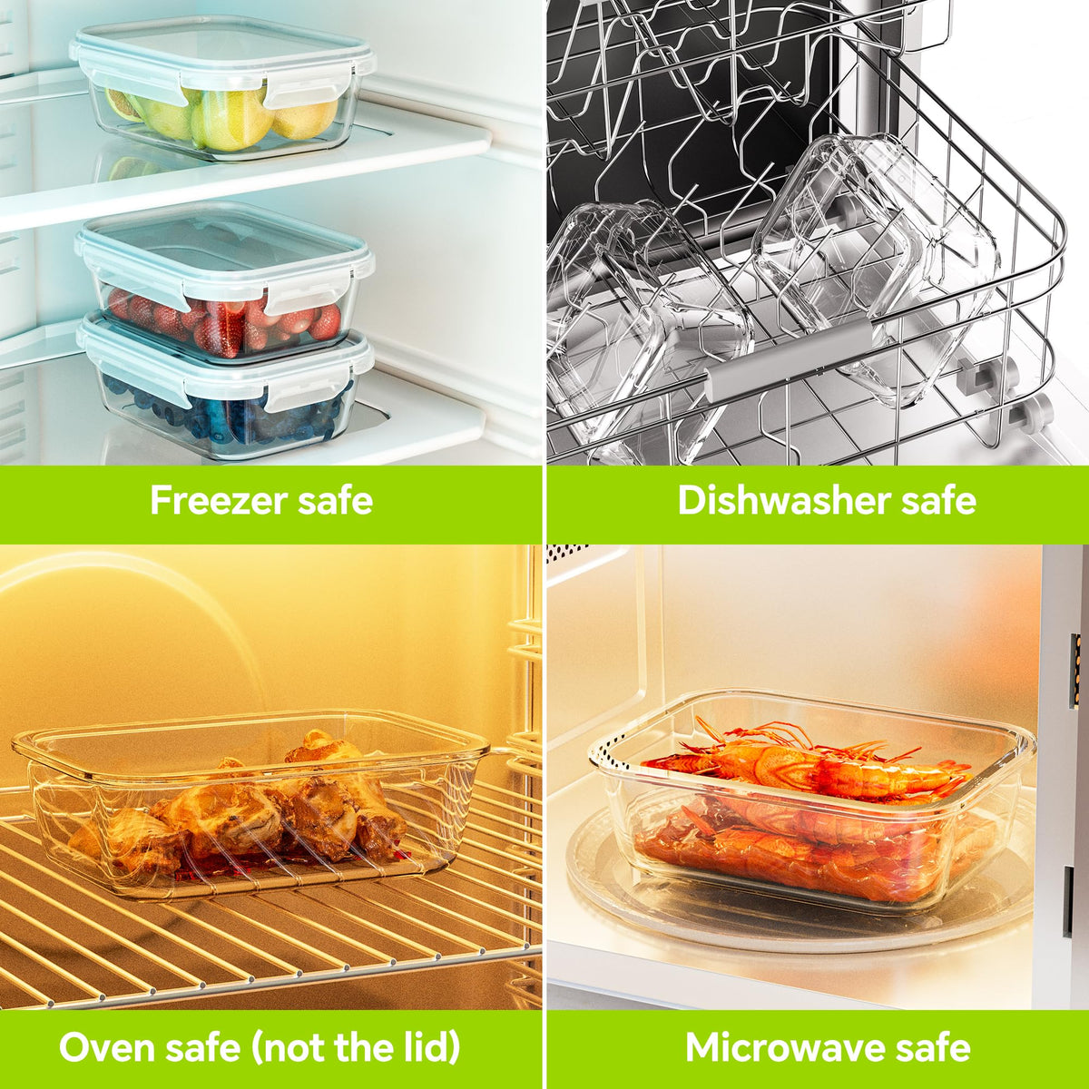 3 Pack 35 oz Borosilicate Glass Food Storage Containers with Lids (3 Count)