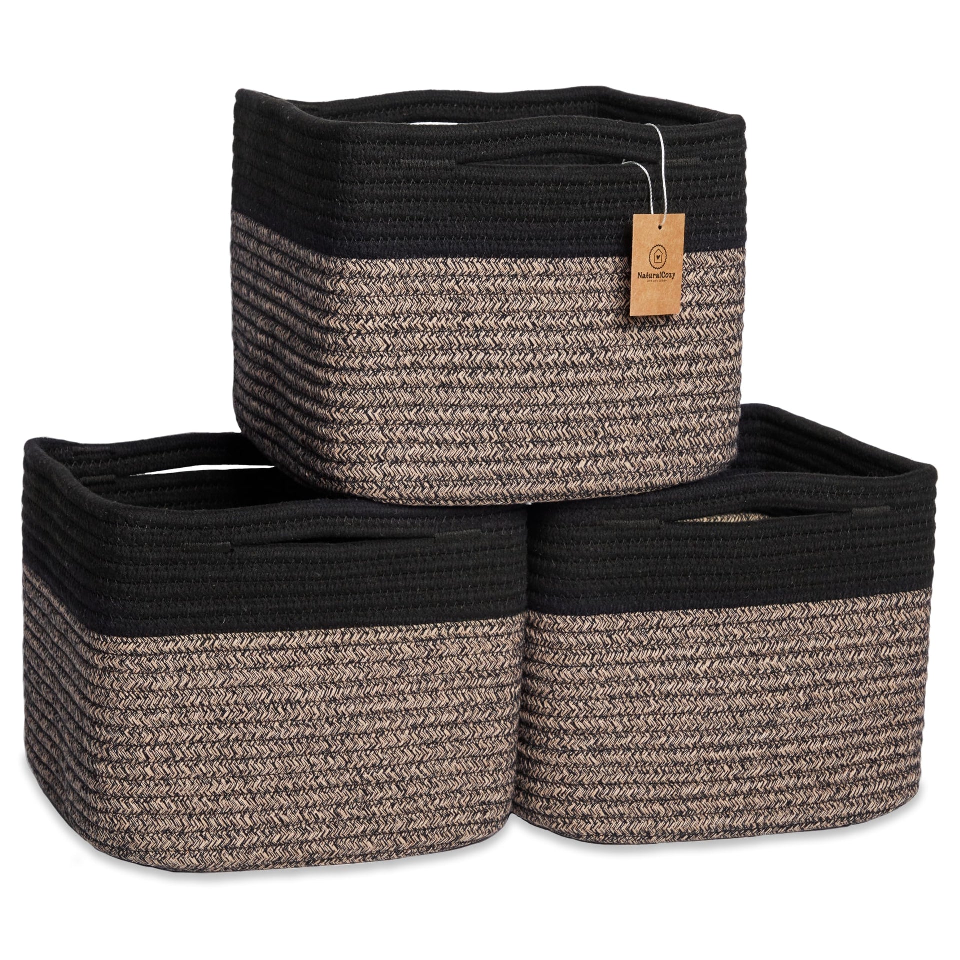 Storage Cubes 9”x9”x7”Cotton Rope Woven Baskets for Organizing 3 (3 Count)