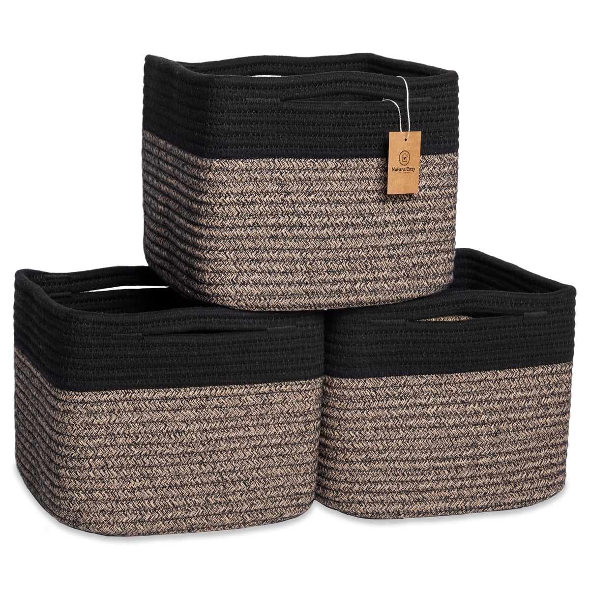 Storage Cubes 9”x9”x7”Cotton Rope Woven Baskets for Organizing 3 (3 Count)