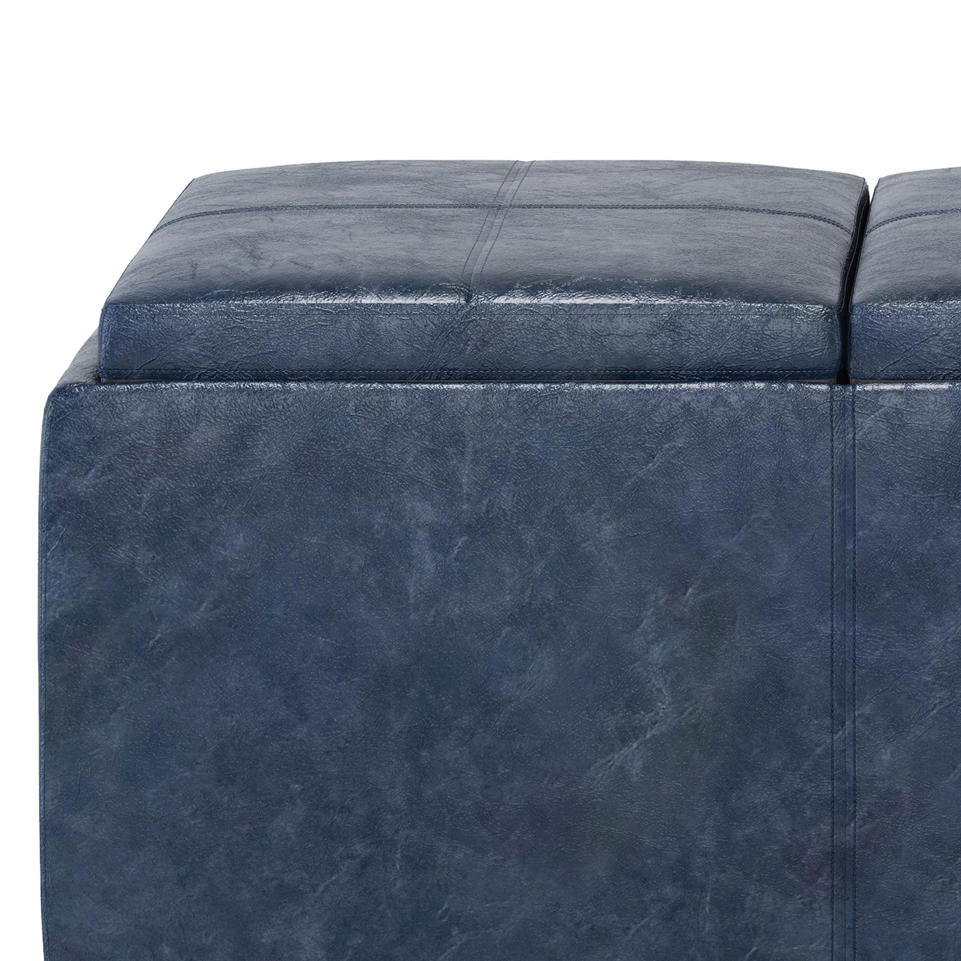 Avalon 42" Wide Vegan Leather Storage Ottoman in Denim Blue