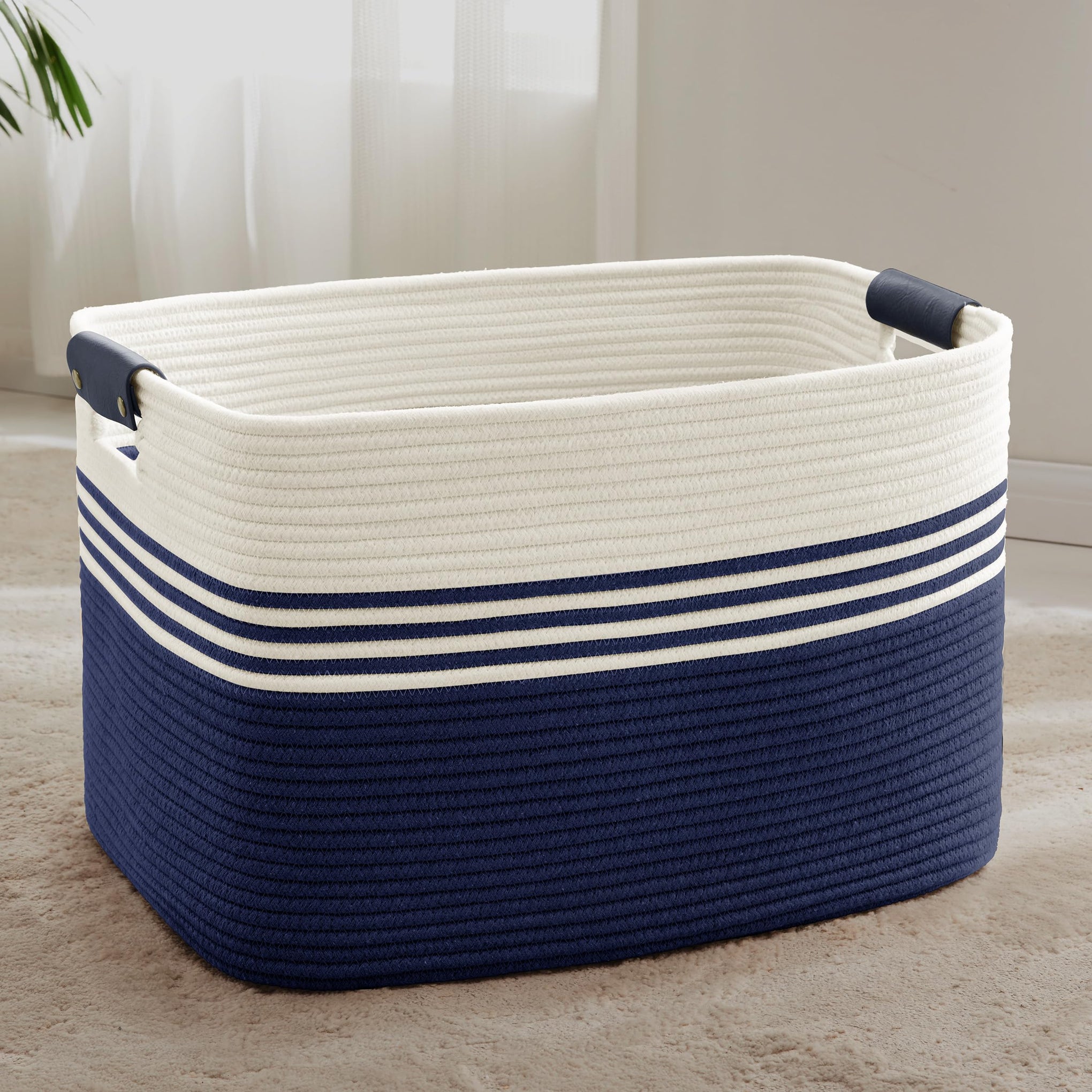 86L Large Woven Laundry Basket Hamper with Leather Handles - ModHome Supplies