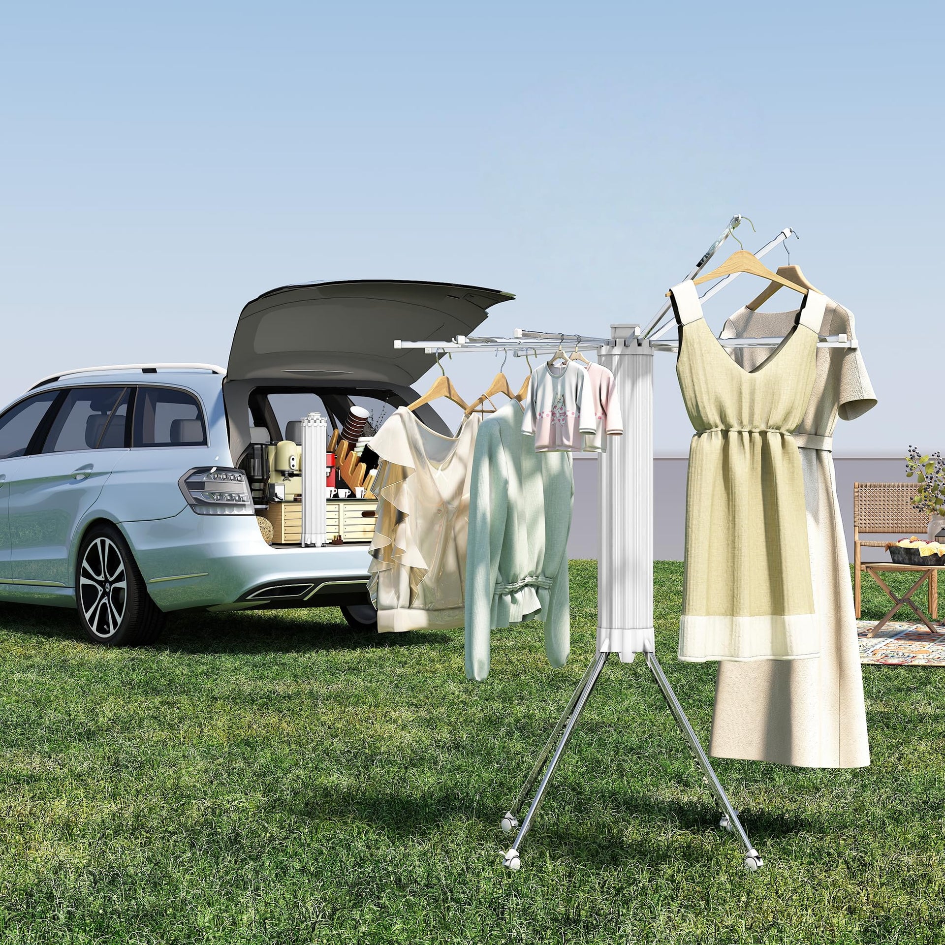 4 Legs Single Layer Clothes Drying Rack