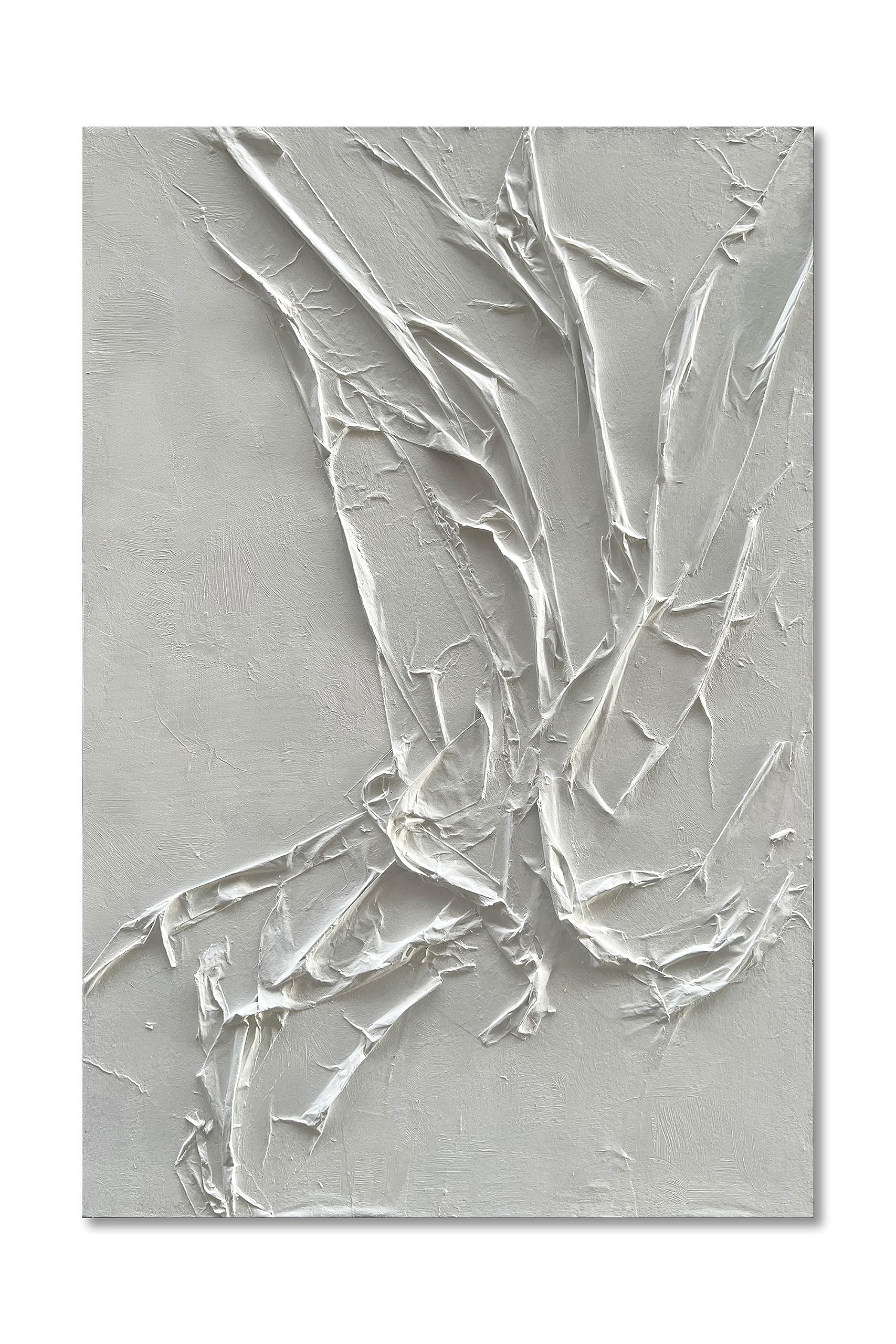 Hand Painted White Texture Abstract Art Painting Minimalist Art Home Office Hallway Wall Decoration Oil Painting 24x36 inches