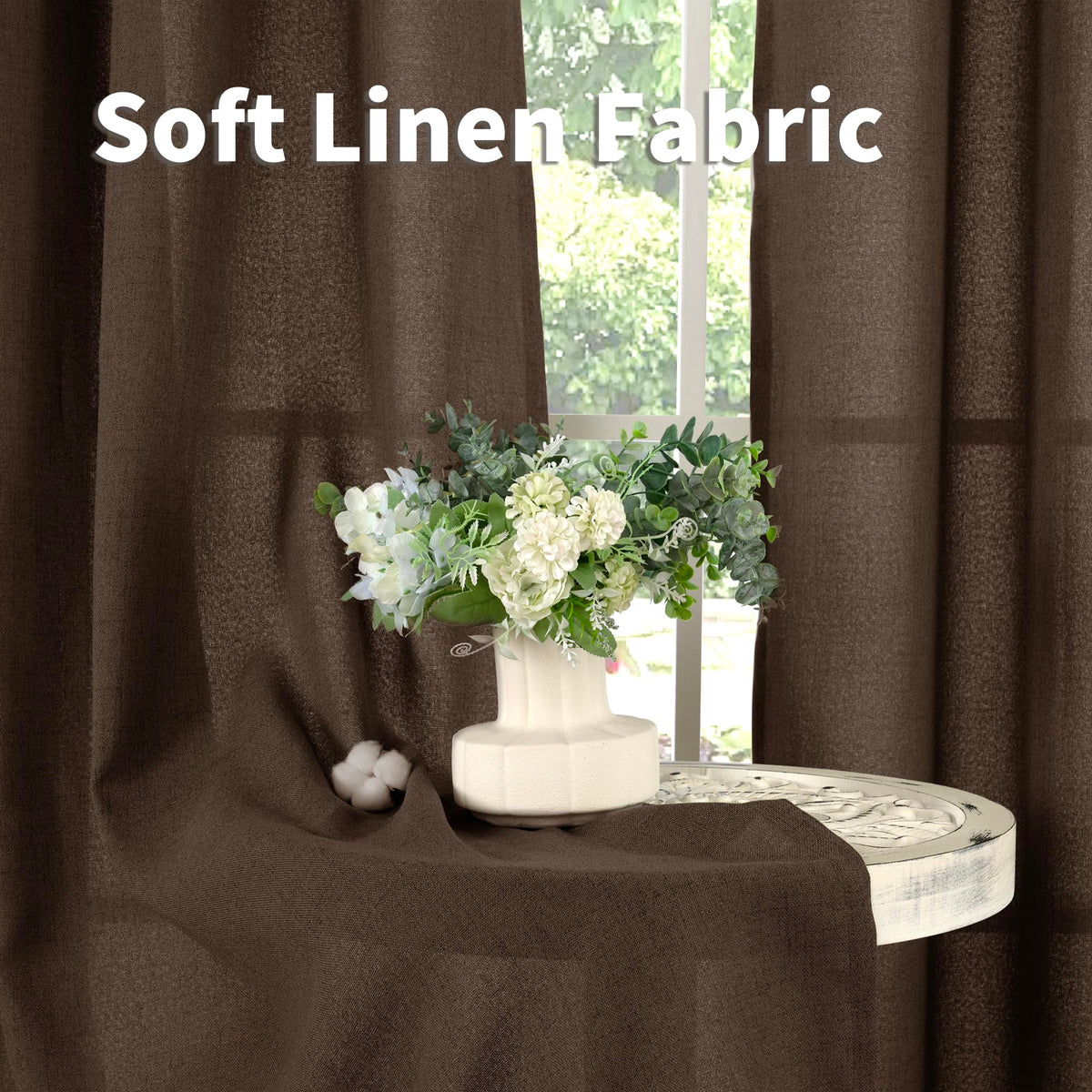 Dark Brown Linen Curtains for Living Room 2 Panels (2 Count)