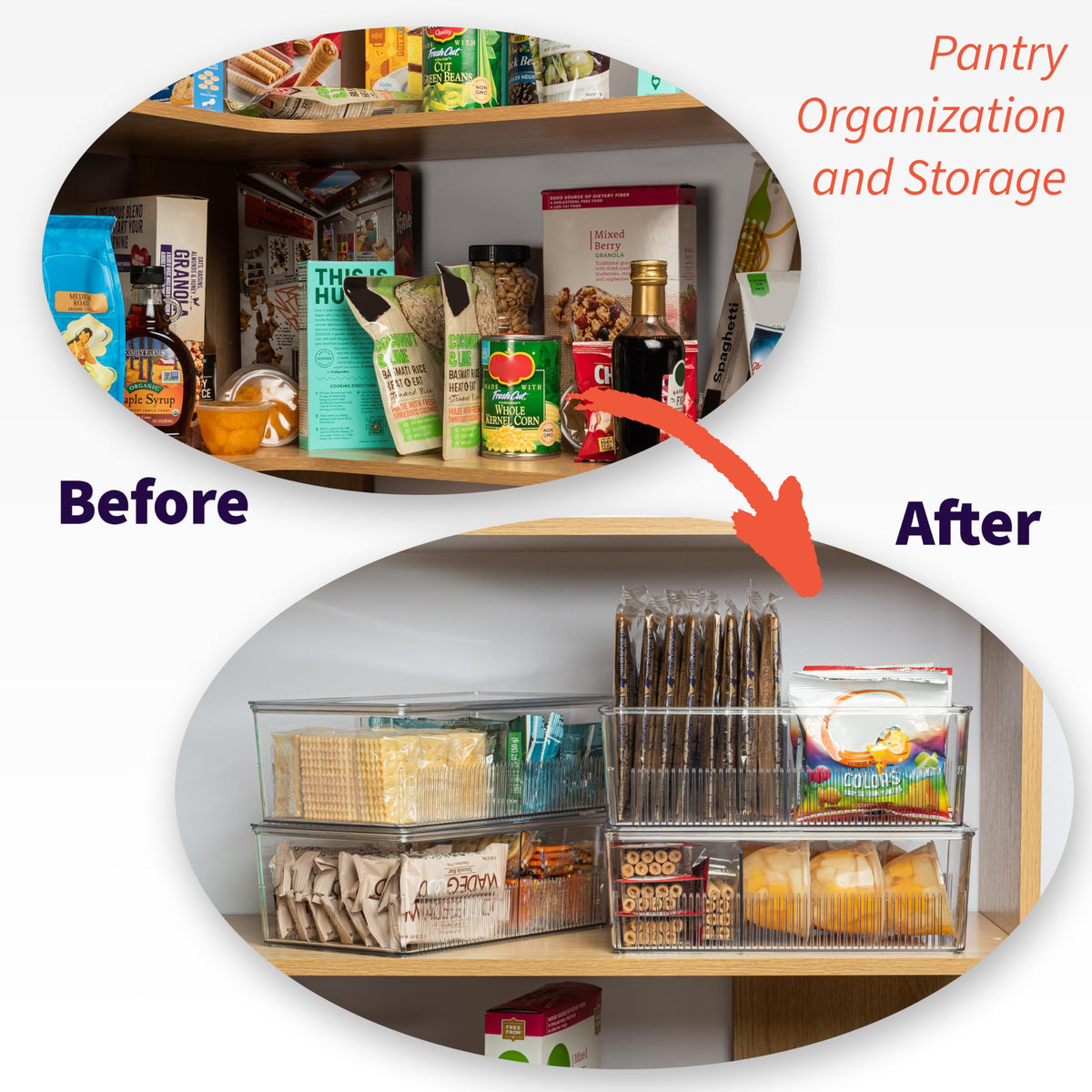 Pantry Organizer Storage Bin with Divider & Lid (2 Count)