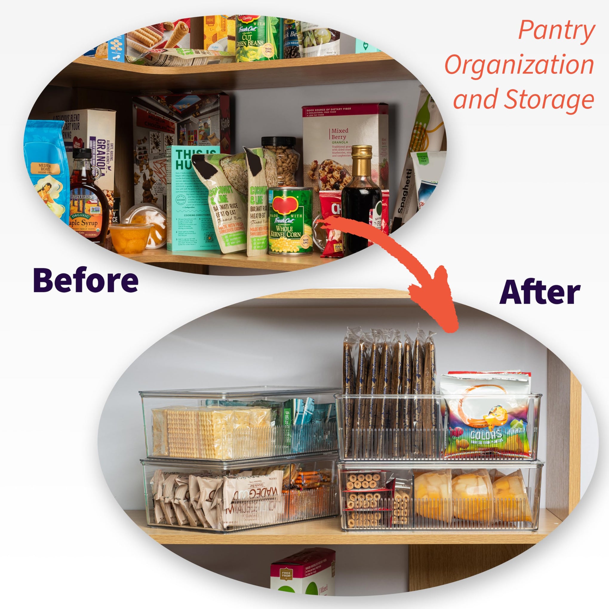Pantry Organizer Storage Bin with Divider & Lid (2 Count)