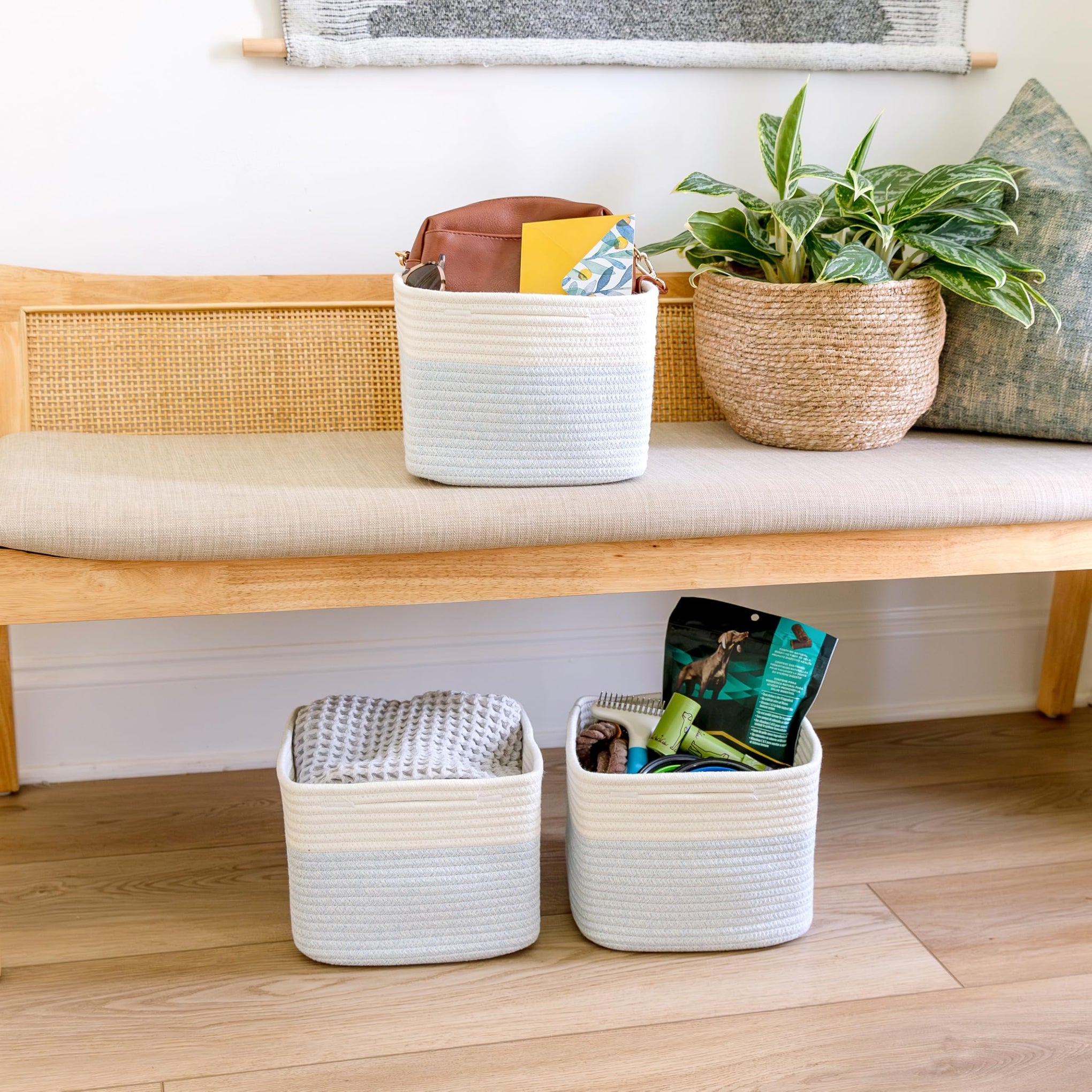 Storage Cubes 9”x9”x7”Cotton Rope Woven Baskets for Organizing 3 (3 Count)