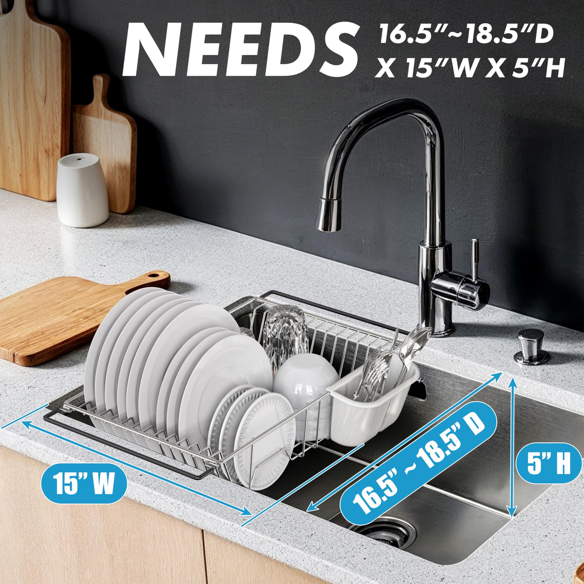 Large Stainless Over Sink Counter Top Dish Drainer Rack