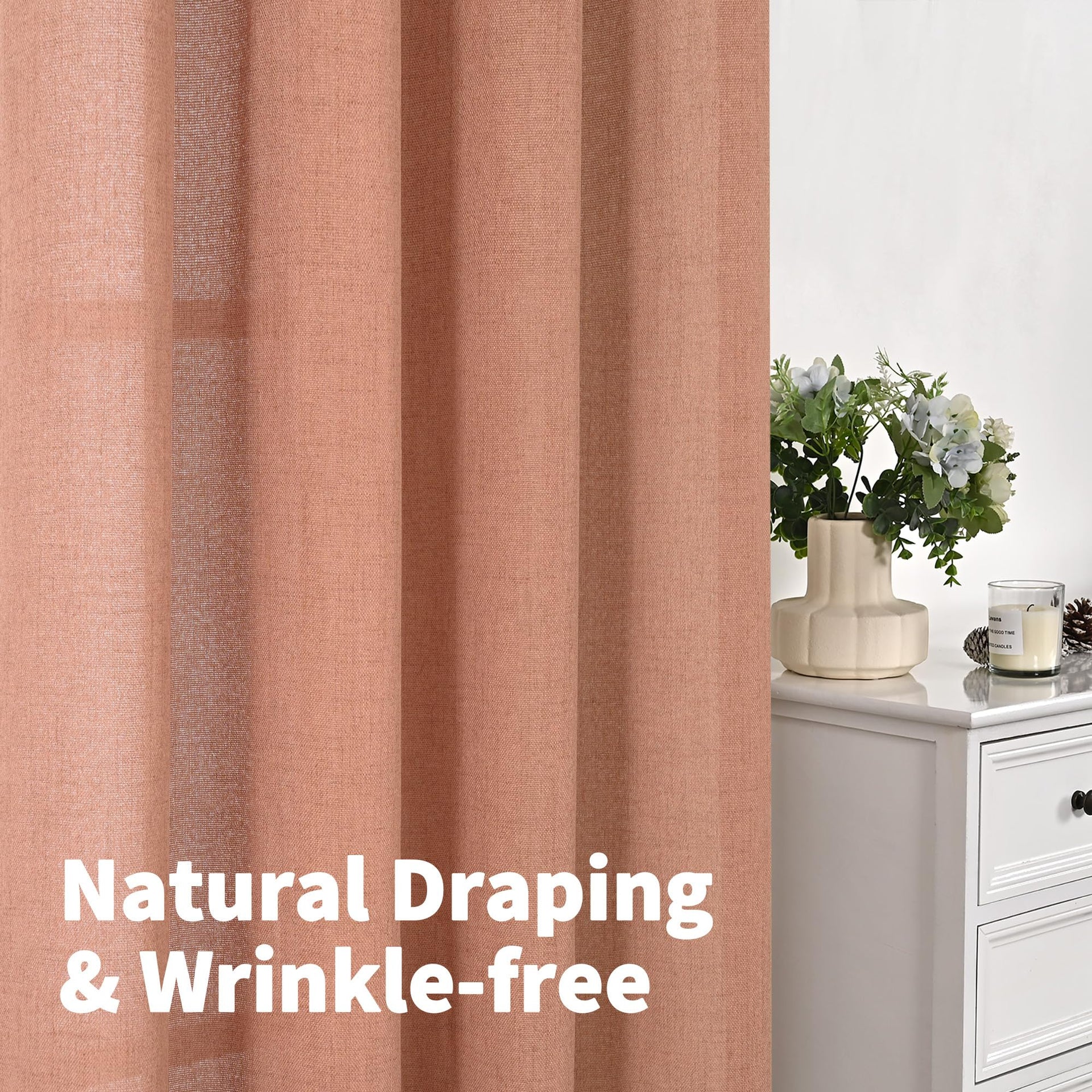 Terracotta Linen Curtains 84 Inch Length (2 Count)