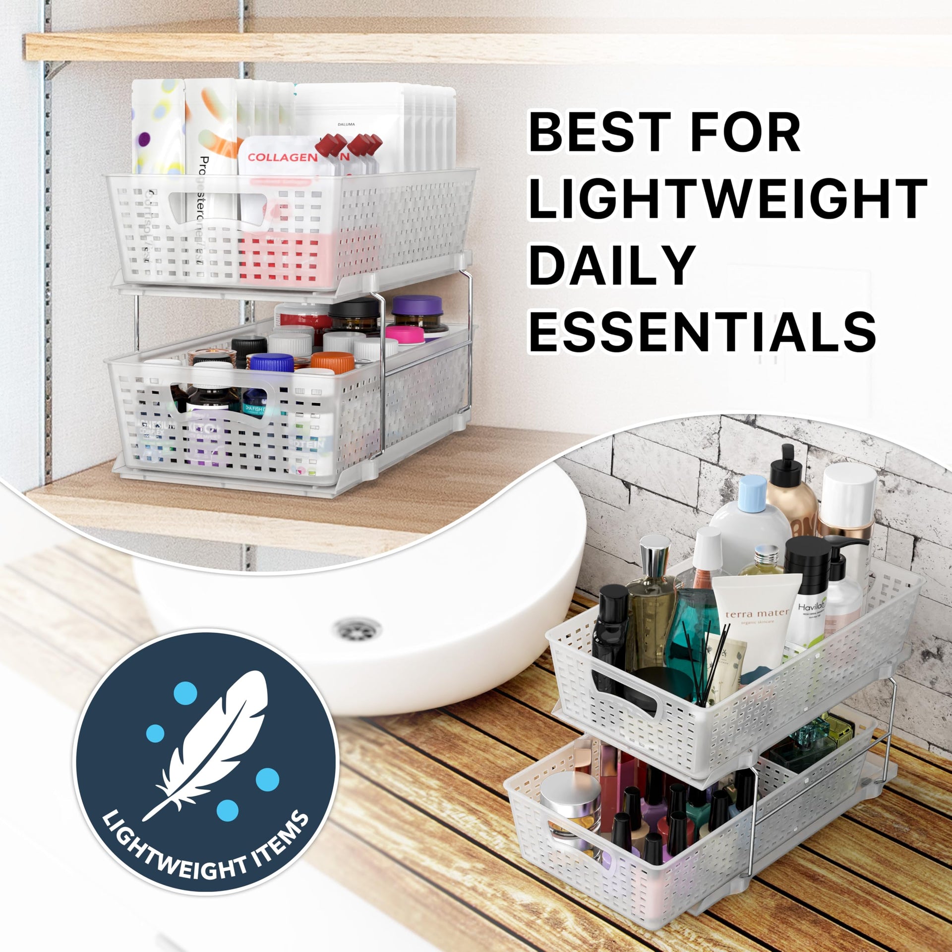 2 Tier Pull Out Sliding Drawer Under Sink Storage