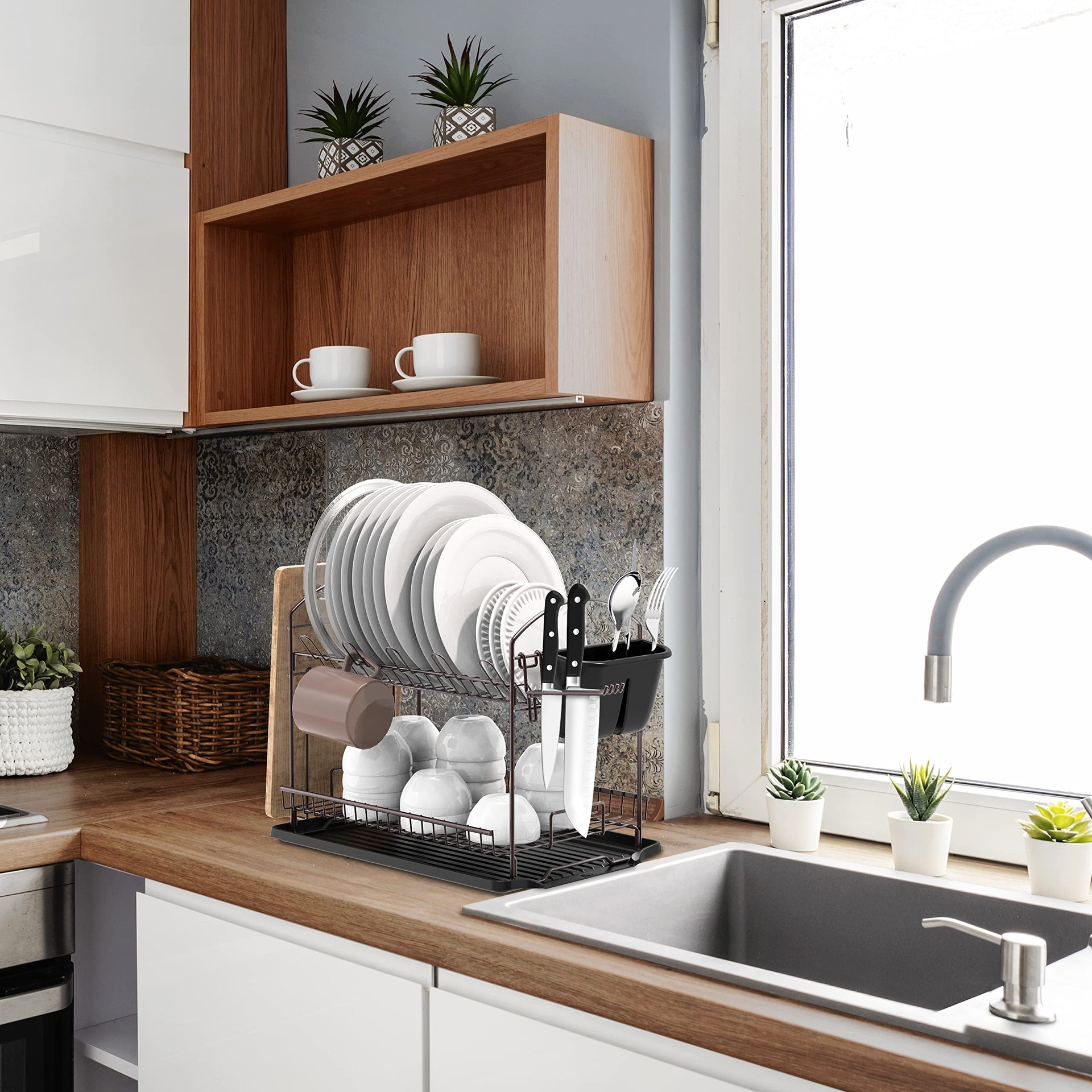 2 Tier Dish Rack with Drainboard