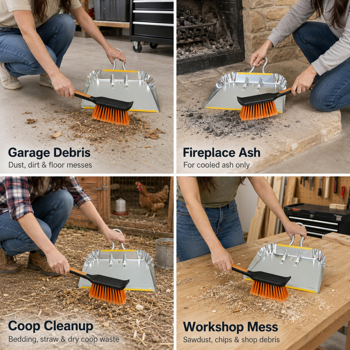 17" Heavy Duty Metal Dust Pan with Brush Set
